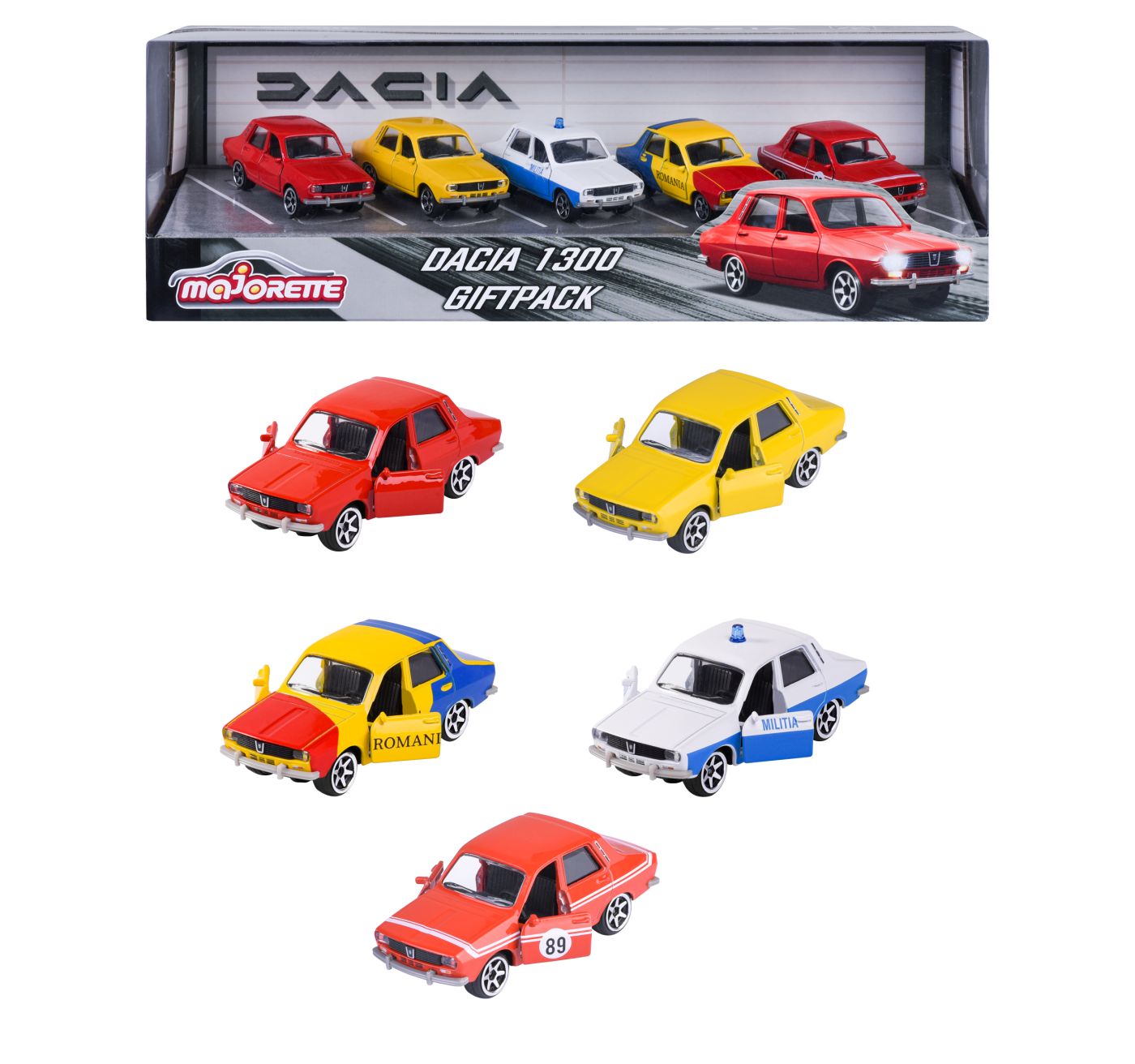 Jucării și jocuri - MAJORETTE DACIA 1300 SET 5 MASINUTE METALICE SCARA 1:64