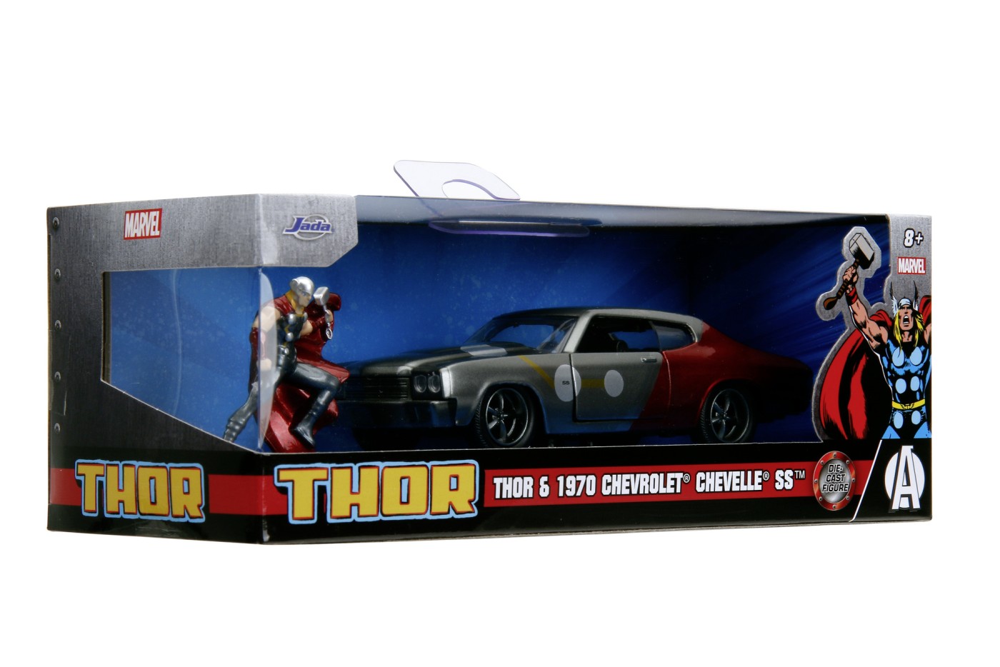Jucării și jocuri - JADA MARVEL SET FIGURINA METALICA THOR SI MASINUTA CHEVY CHEVELLE SS SCARA 1 LA 32