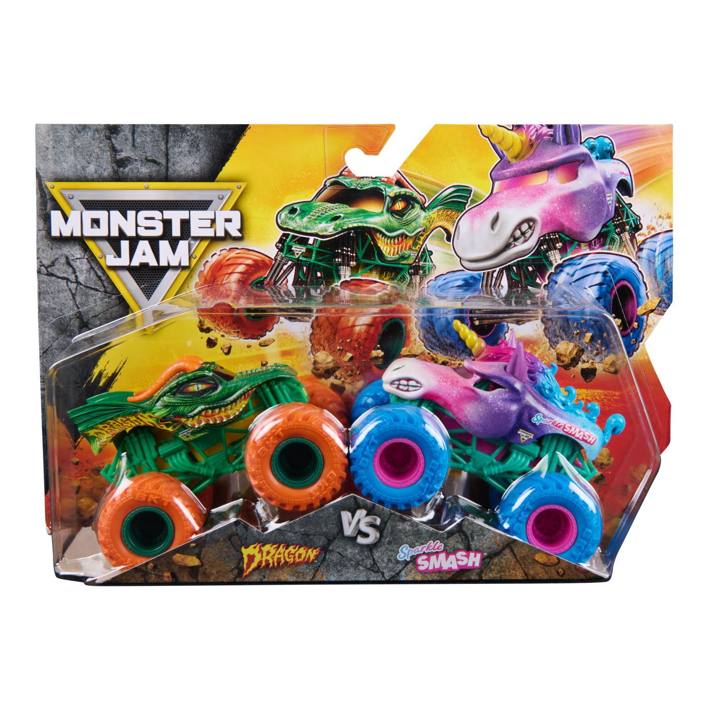 Jucării și jocuri - MONSTER JAM SET 2 MASINUTE METALICE DRAGON SI SPARKLE SMASH SCARA 1 LA 64