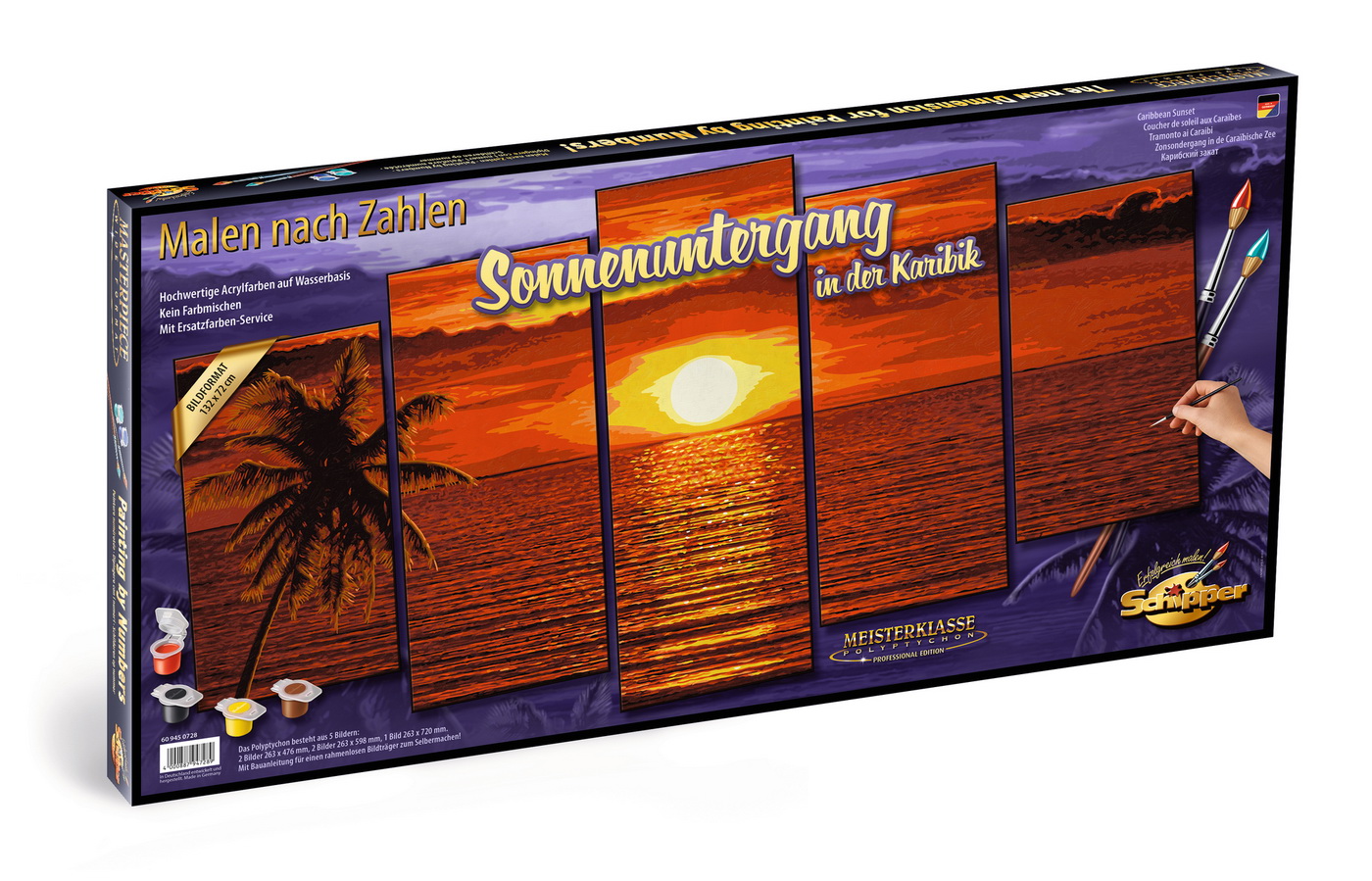 Jucării și jocuri - KIT PICTURA PE NUMERE SCHIPPER APUS IN CARAIBE, 5 TABLOURI