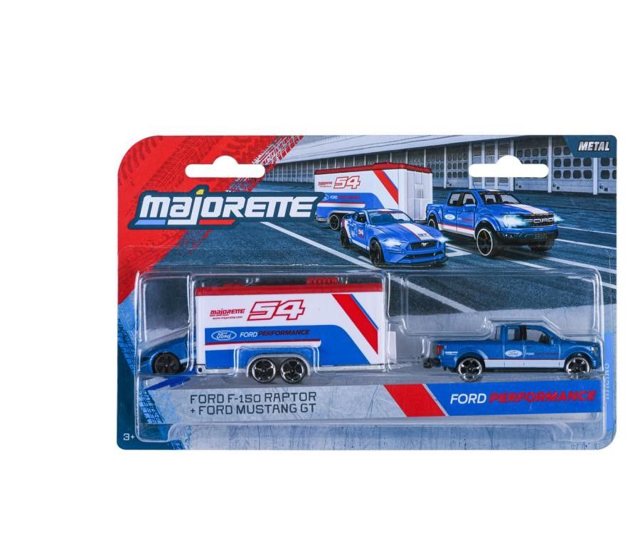 Jucării și jocuri - MAJORETTE TRANSPORTER SET REMORCA DE CURSE DELUXE FORD F 150 RAPTOR SI MASINUTA FORD MUSTANG GT