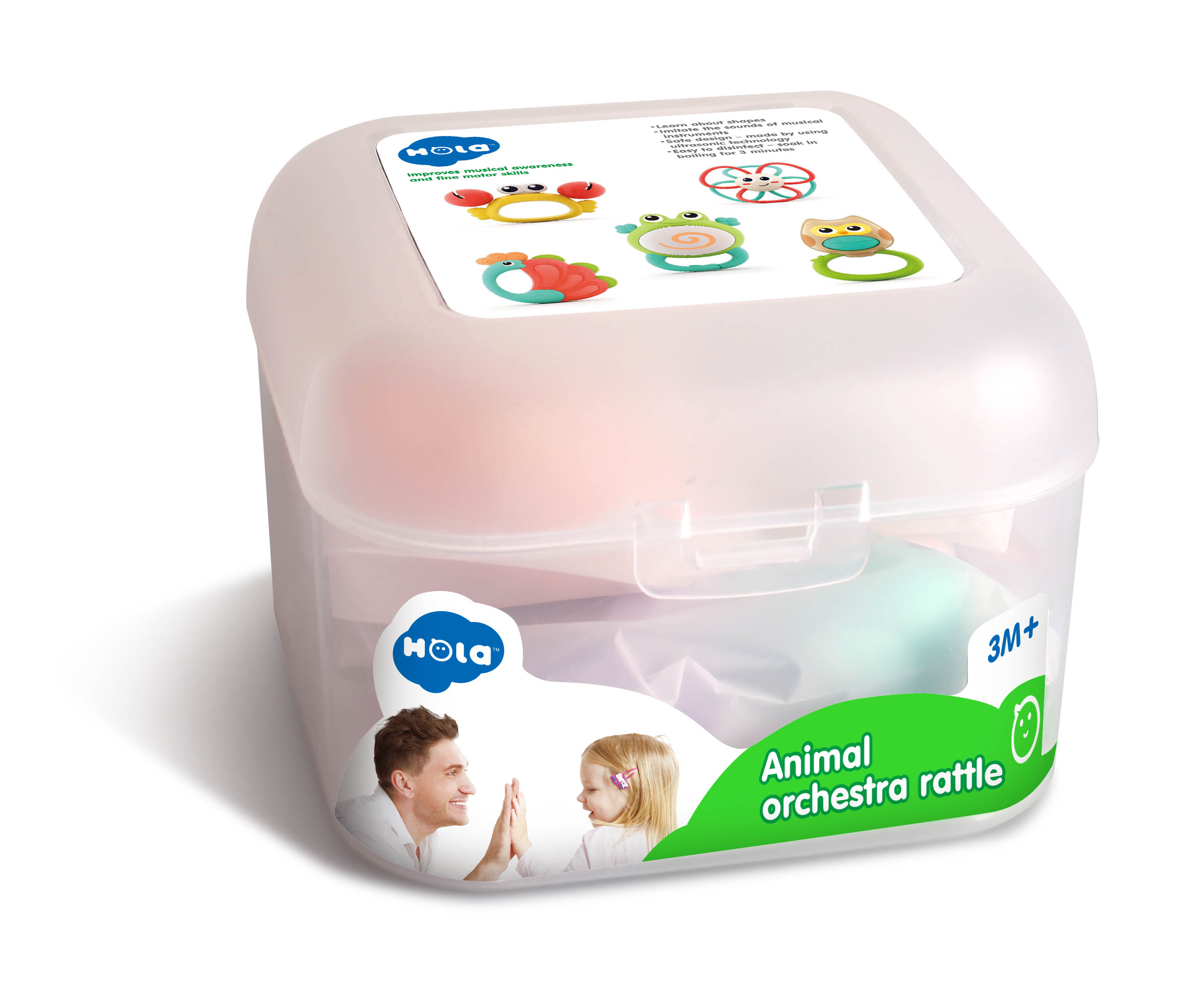 Jucării pentru bebeluși - SET 5 ZORNAITORI IN CUTIE ORCHESTRA ANIMALUTELOR