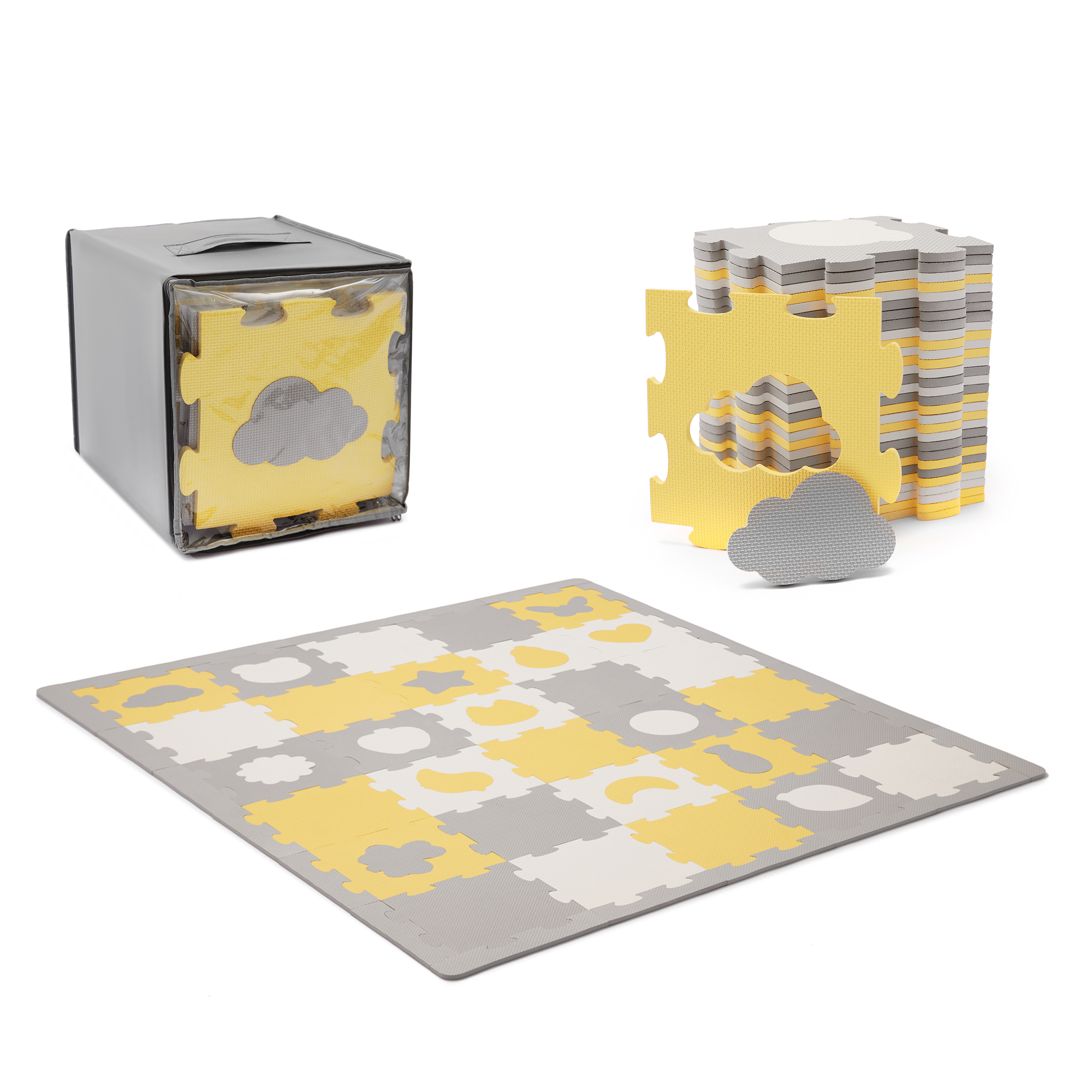 Jucării și jocuri - COVORAS DE JOACA KINDERKRAFT LUNO SHAPES, PUZZLE 3D, SPUMA, YELLOW