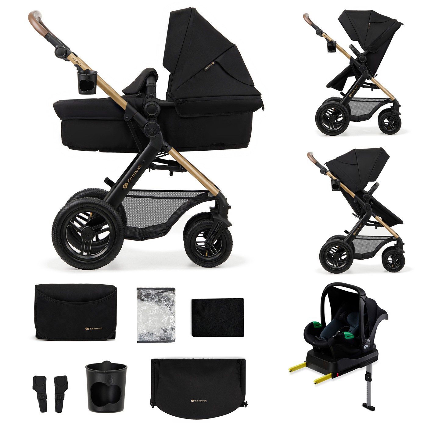 Jucării și articole pentru bebeluși - CARUCIOR MULTIFUNCTIONAL KINDERKRAFT MOOV 2 AIR 4IN1 PURE BLACK