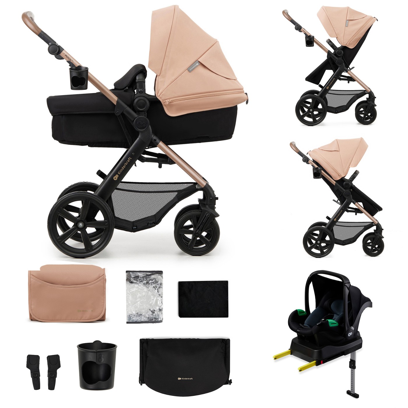 Jucării și articole pentru bebeluși - CARUCIOR MULTIFUNCTIONAL KINDERKRAFT MOOV 2 EVA 4IN1 SAND BEIGE
