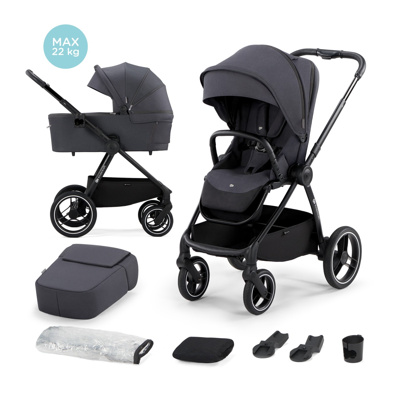 Cărucioare - CARUCIOR MULTIFUNCTIONAL 2IN1 KINDERKRAFT NEA DARK GREY