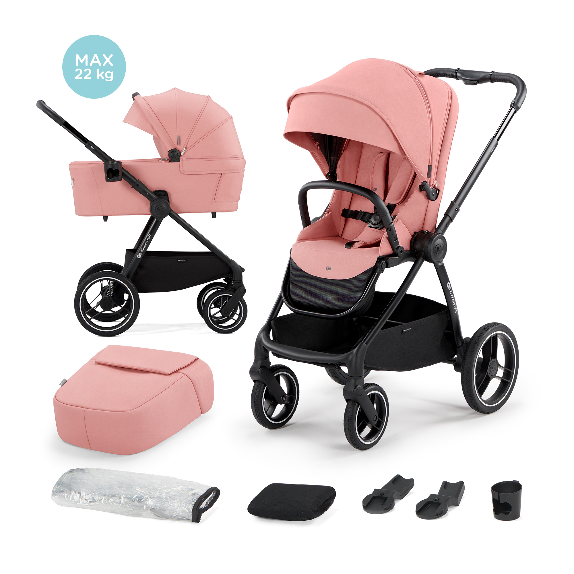 Cărucioare - CARUCIOR MULTIFUNCTIONAL KINDERKRAFT NEA, 2 IN 1, ASH PINK