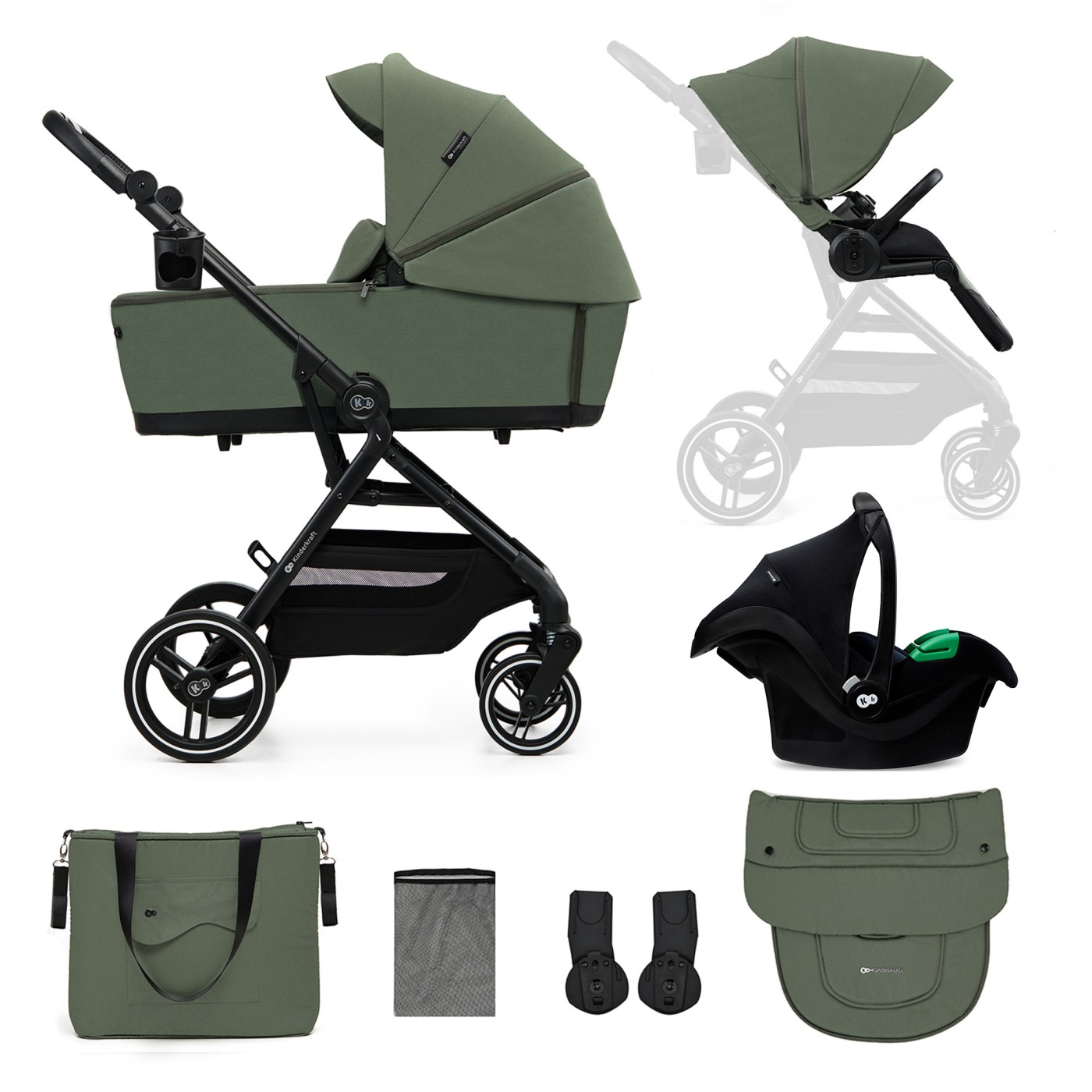 Jucării și articole pentru bebeluși - CARUCIOR KINDERKRAFT YOXI 3IN1 (MINK PRO) MISTIC GREEN