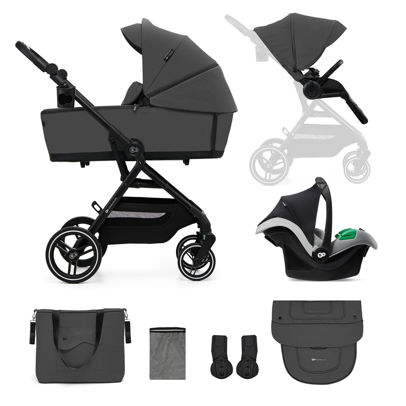 Jucării și articole pentru bebeluși - CARUCIOR KINDERKRAFT YOXI 3IN1 (MINK PRO) MOON GREY