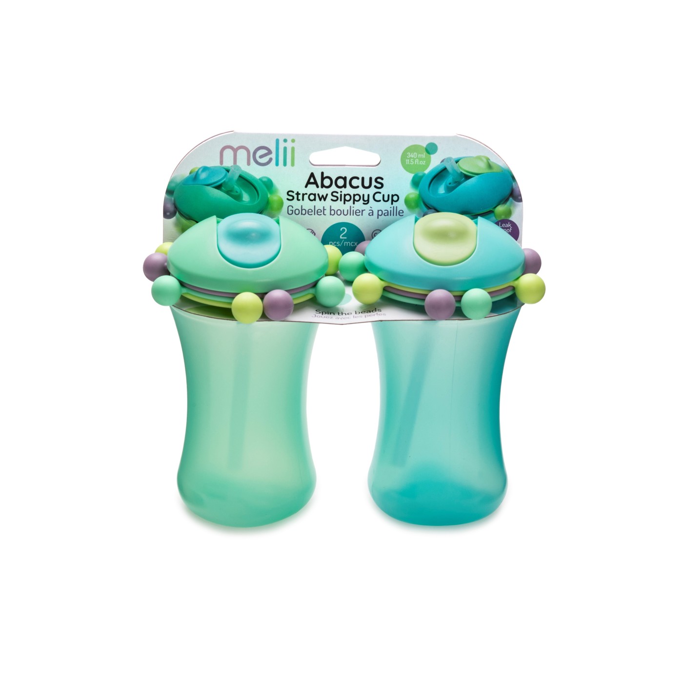 Accesorii hrănire bebe - SET 2 CANI CU PAI ABACUS, MELII, ALBASTRU&VERDE