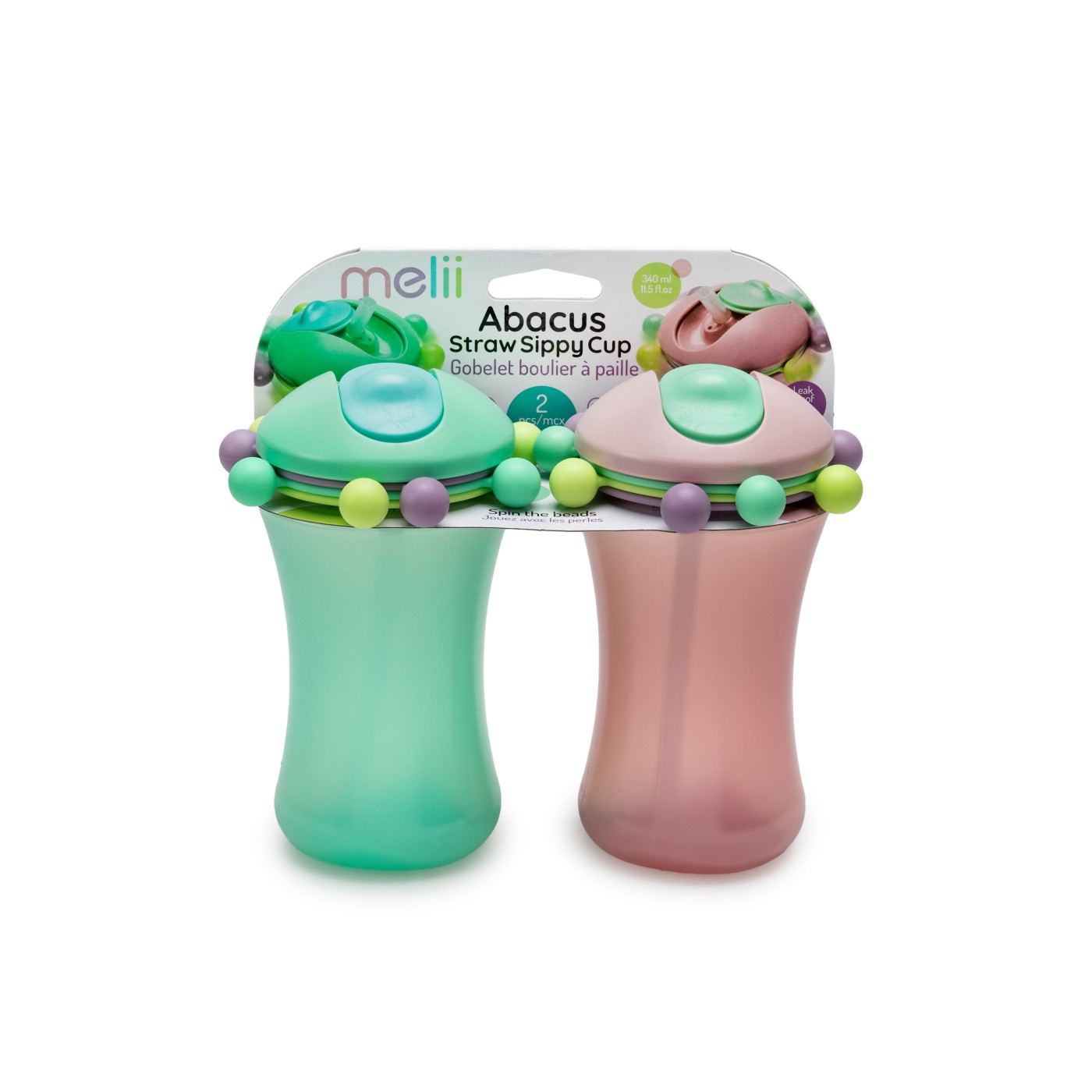 Accesorii hrănire bebe - SET 2 CANI CU PAI ABACUS, MELII, ROZ&VERDE