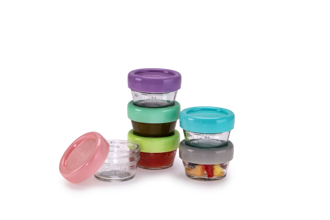 Jucării și articole pentru bebeluși - SET 6 RECIPIENTE STICLA PENTRU HRANA BEBE, MELII, 59 ML