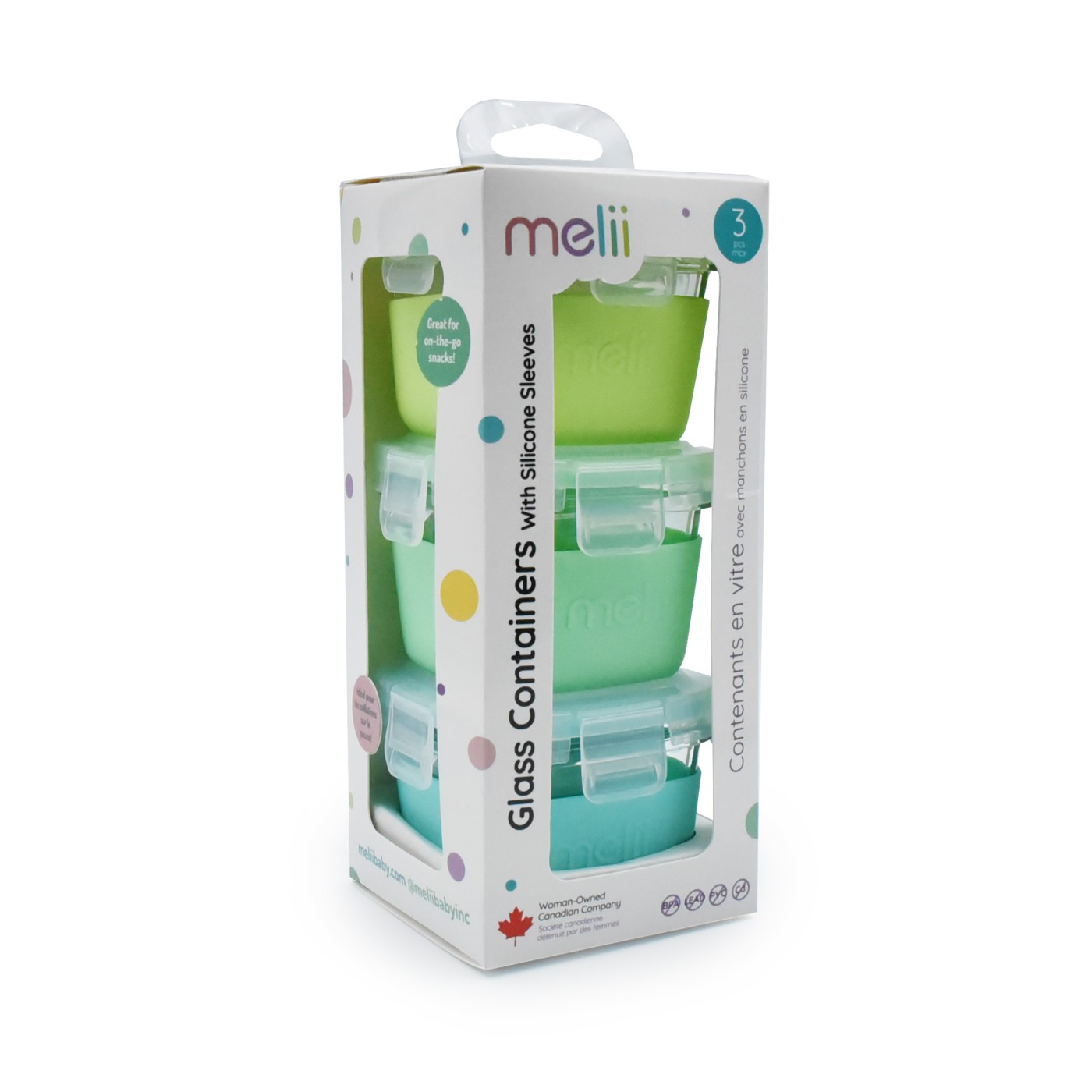 Accesorii hrănire bebe - SET 3 RECIPIENTE STICLA 3 160ML CU HUSA ANTIDERAPANTA SILICON MELII BLUE MINT LIME