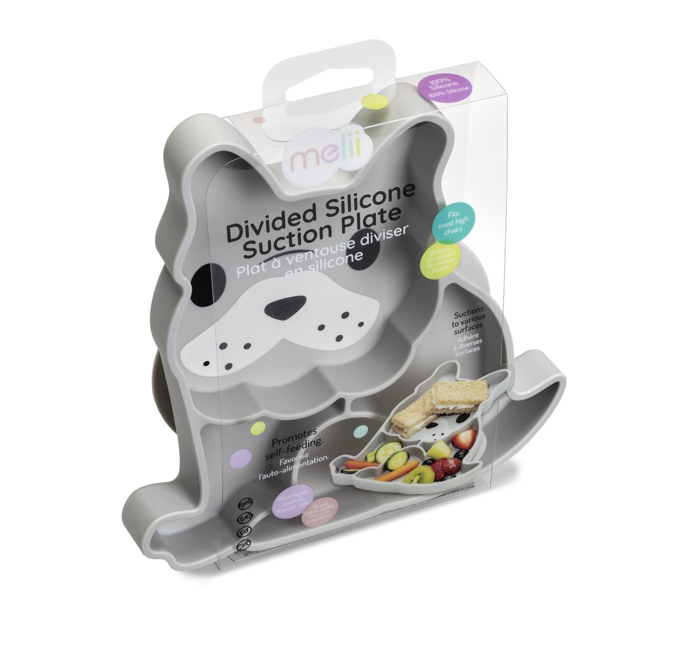 Jucării și articole pentru bebeluși - FARFURIE COMPARTIMENTATA DIN SILICON CU VENTUZA, MELII, BULLDOG