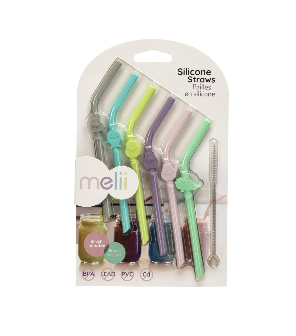 Accesorii hrănire bebe - SET 6 BUC PAIE SILICON REUTILIZABILE MODEL ANIMALE MELII