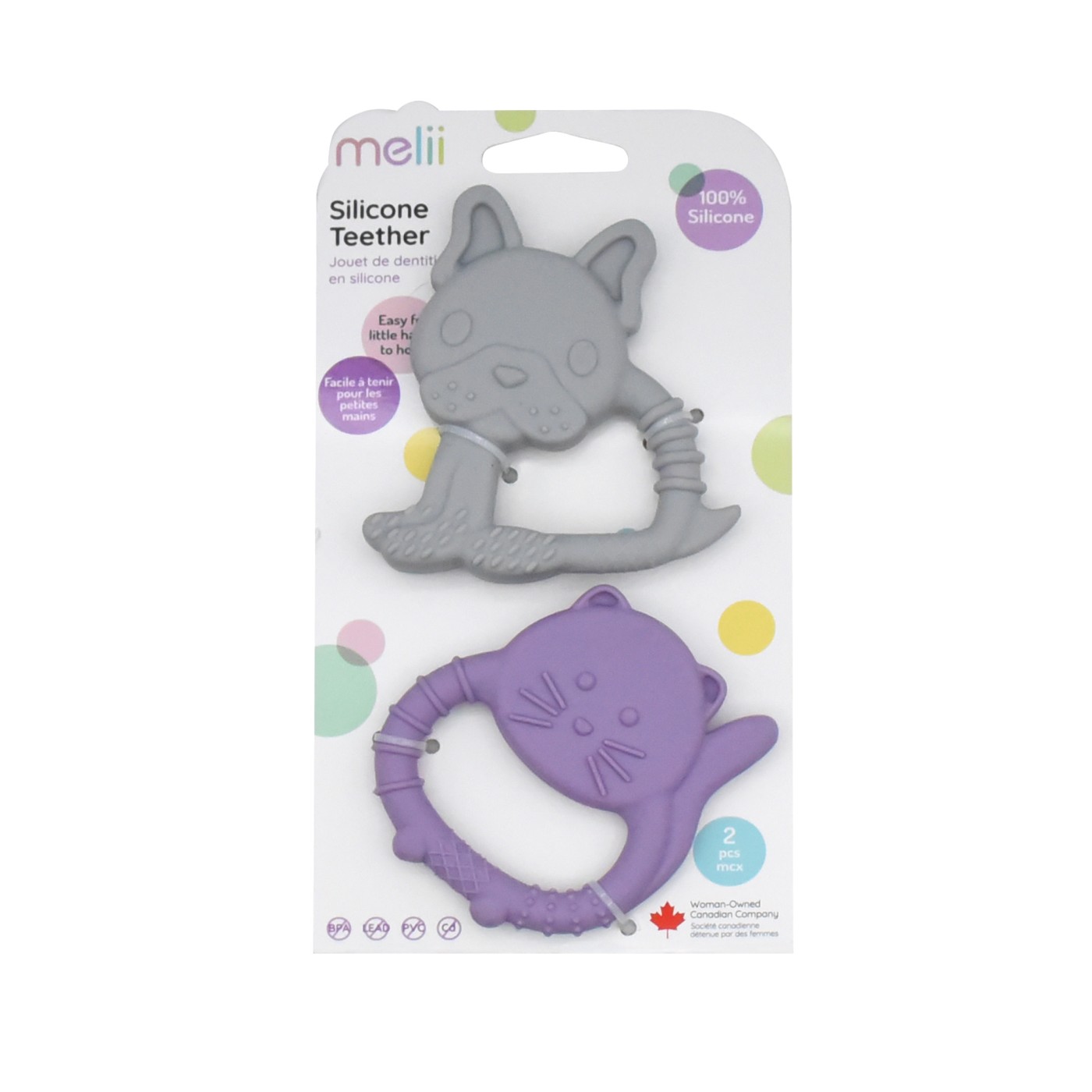 Accesorii hrănire bebe - SET 2 JUCARII DENTITIE SILICON MELII MODEL BULLDOG + PISICA