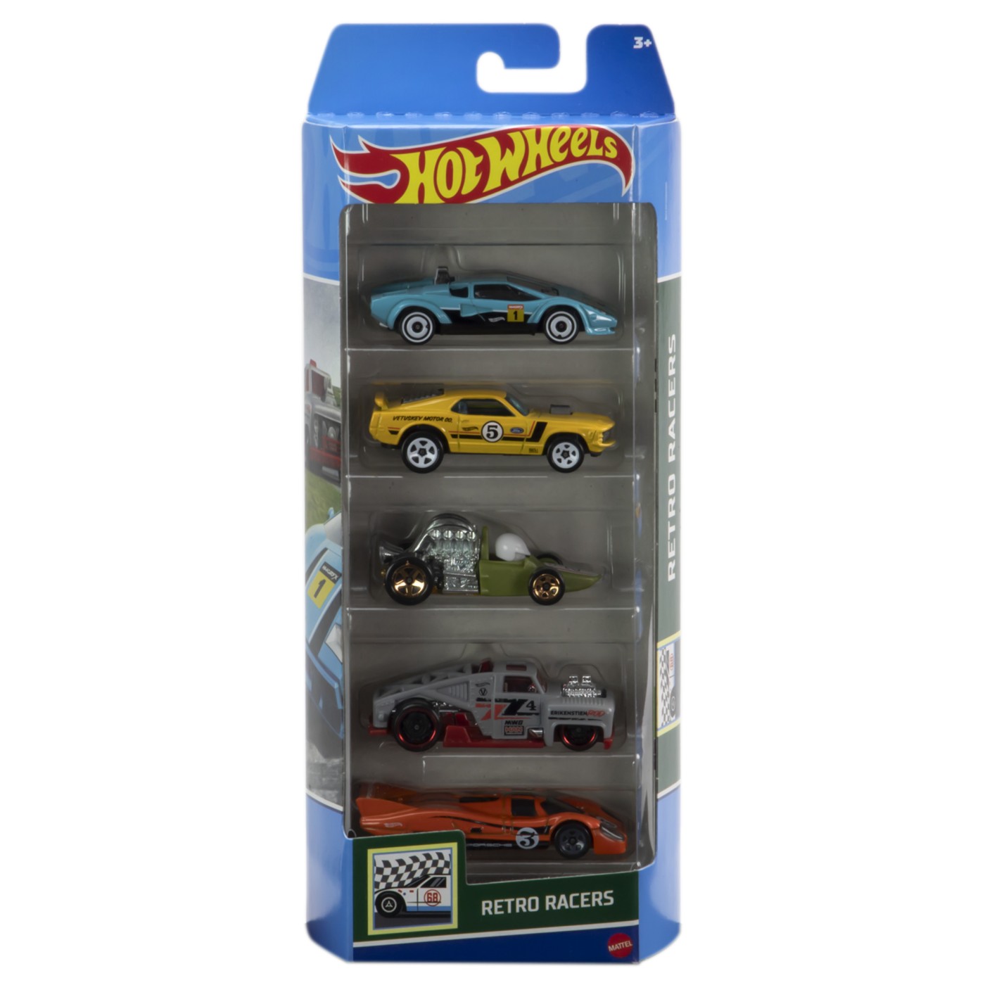 Jucării și jocuri - SET 5 MASINI HOT WHEELS CU DESIGN RETRO RACERS