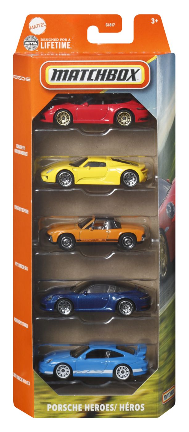 Mașinuțe de jucărie - MATCHBOX SET 5 MASINUTE METALICE PORSCHE HEROES SCARA 1:64