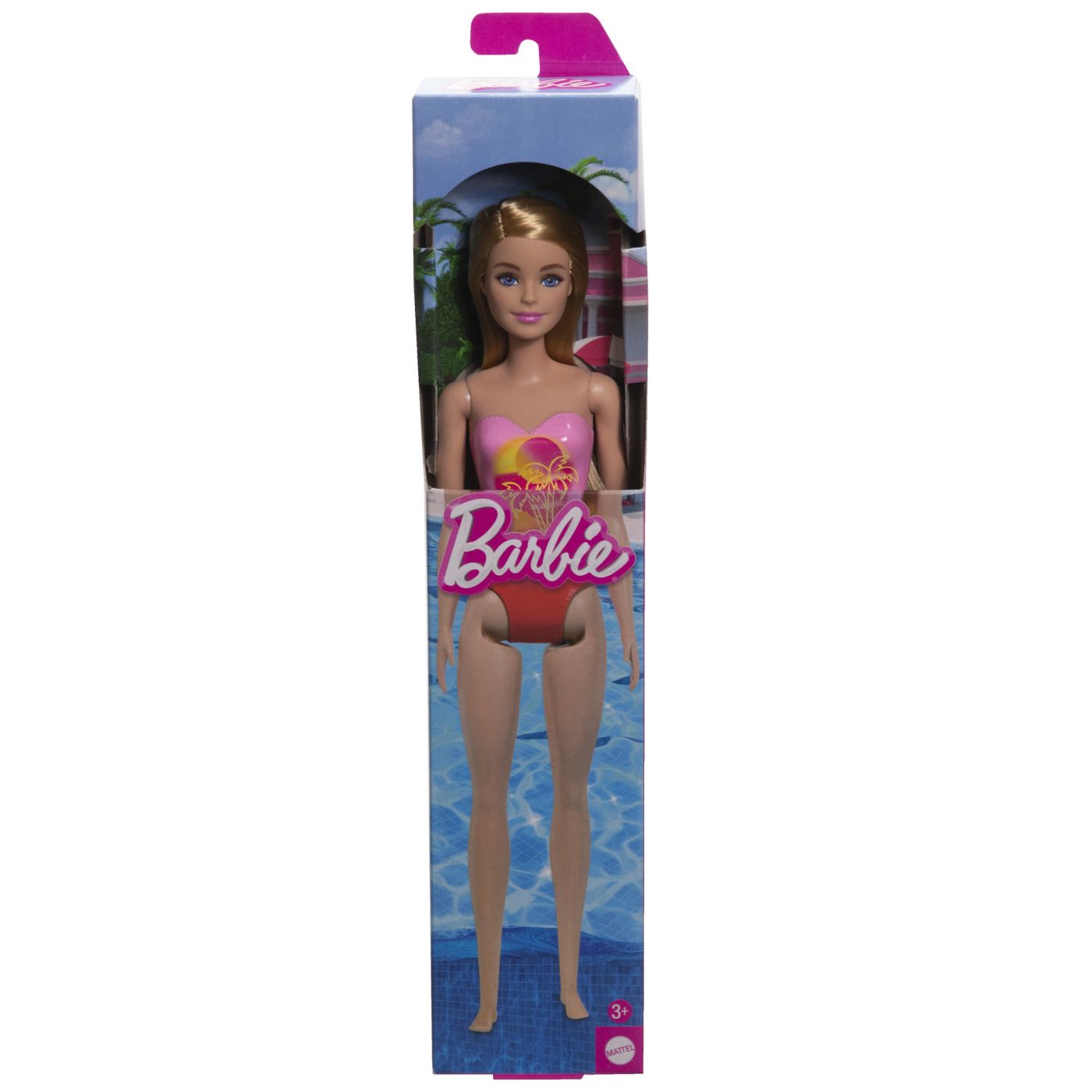Jucării și jocuri - PAPUSA BARBIE BLONDA CU COSTUM DE BAIE ROZ LA PISCINA
