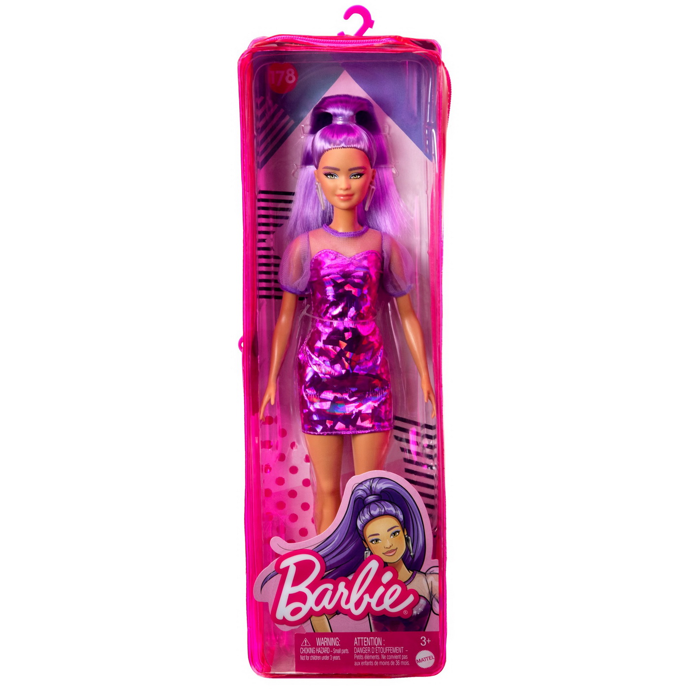 Jucării și jocuri - PAPUSA BARBIE FASHIONISTA CU PAR MOV CU ROCHIE CU UMERI BUFANTI