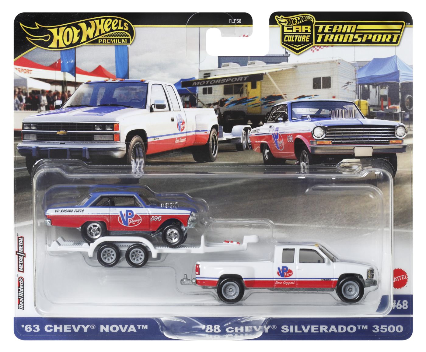 Jucării și jocuri - HOT WHEELS TRANSPORTATOR CHEVY SILVERADO 3500 88 CU MASINUTA CHEVY NOVA 63 SCARA 1:64