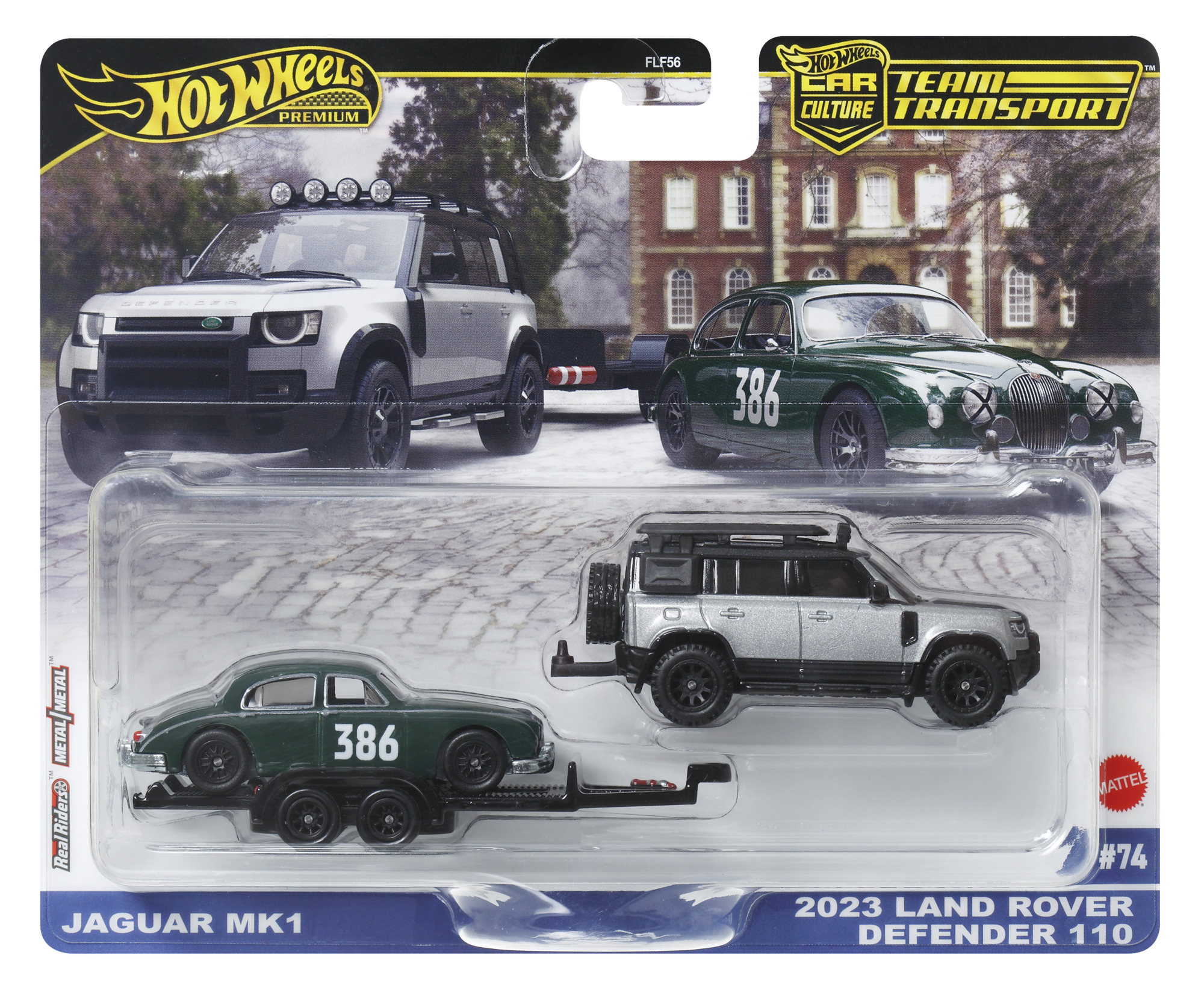 Jucării și Jocuri pentru copii - Hot wheels transportator land rover defender 110 2023 cu masinuta jaguar mk1 scara 1 la 64 copii cu varsta peste 3 ani
