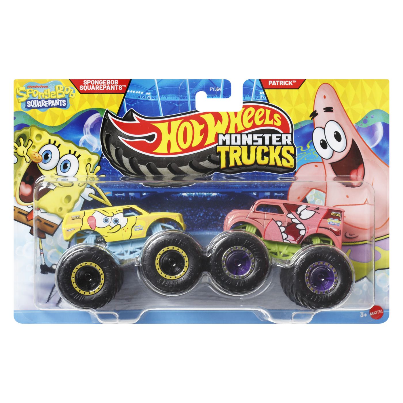 Jucării și jocuri - HOT WHEELS MONSTER TRUCK SET 2 MASINI SPONGEBOB SQUAREPANTS SI PATRICK SCARA 1 LA 64