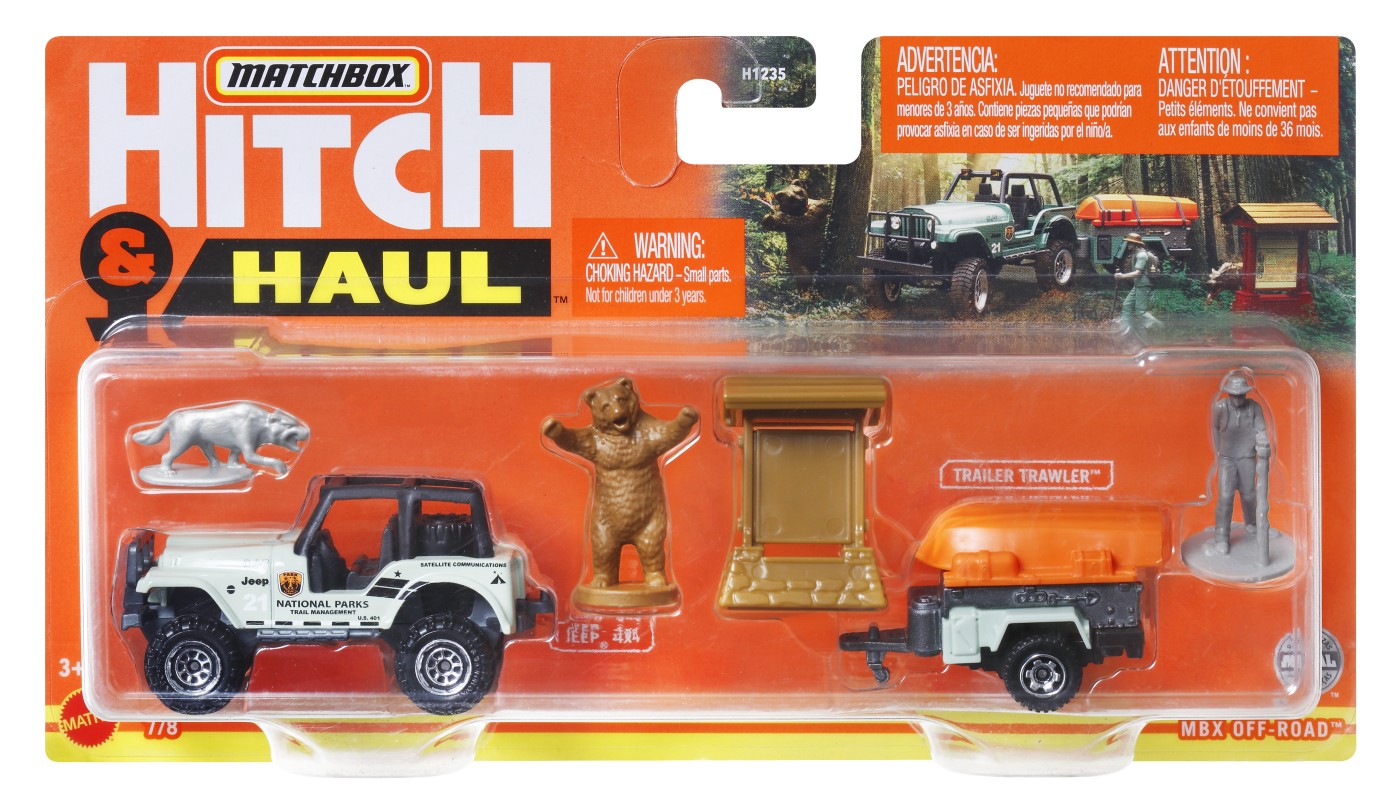Jucării și jocuri - MATCHBOX HITCH&HAUL SET 2 VEHICULE MBX OFF ROAD 1988 JEEP 4X4 TRAILER TRAWLER SCARA 1:64