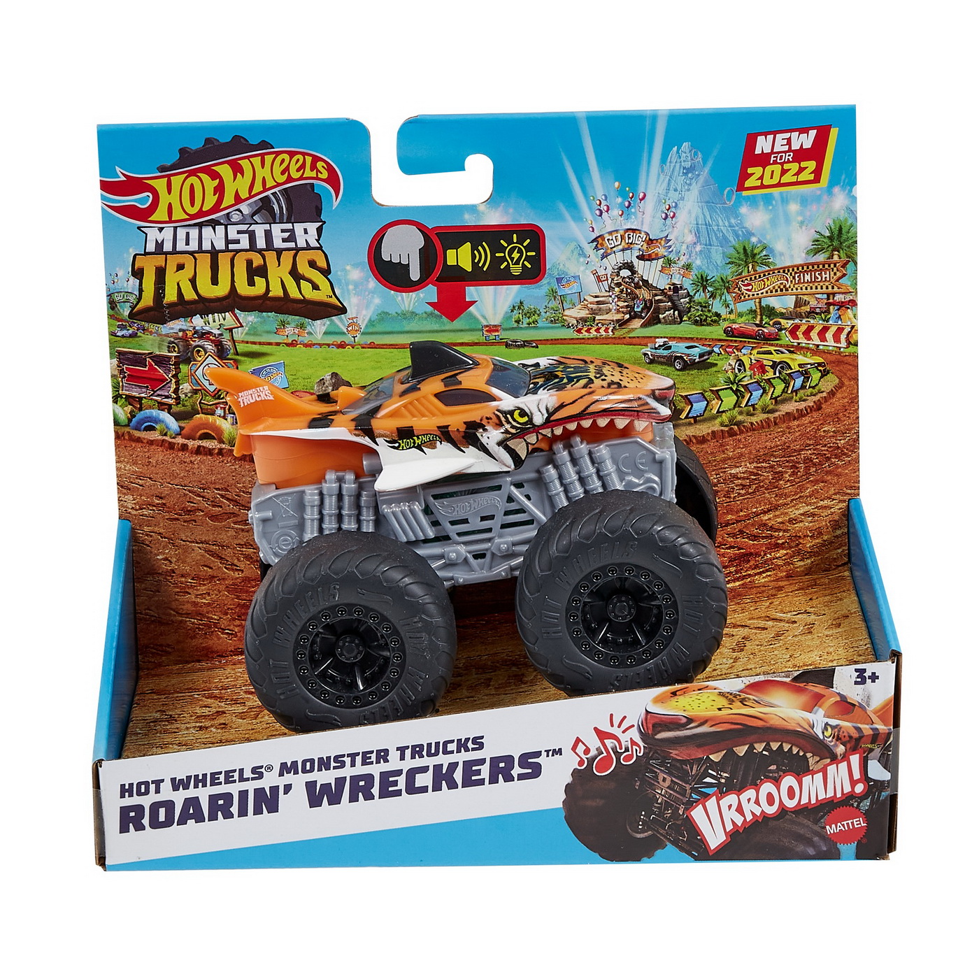 Jucării și jocuri - HOT WHEELS MONSTER TRUCK ROARIN WRECKERS TIGER SHARK CU FUNCTII SI SUNETE SCARA  1:43