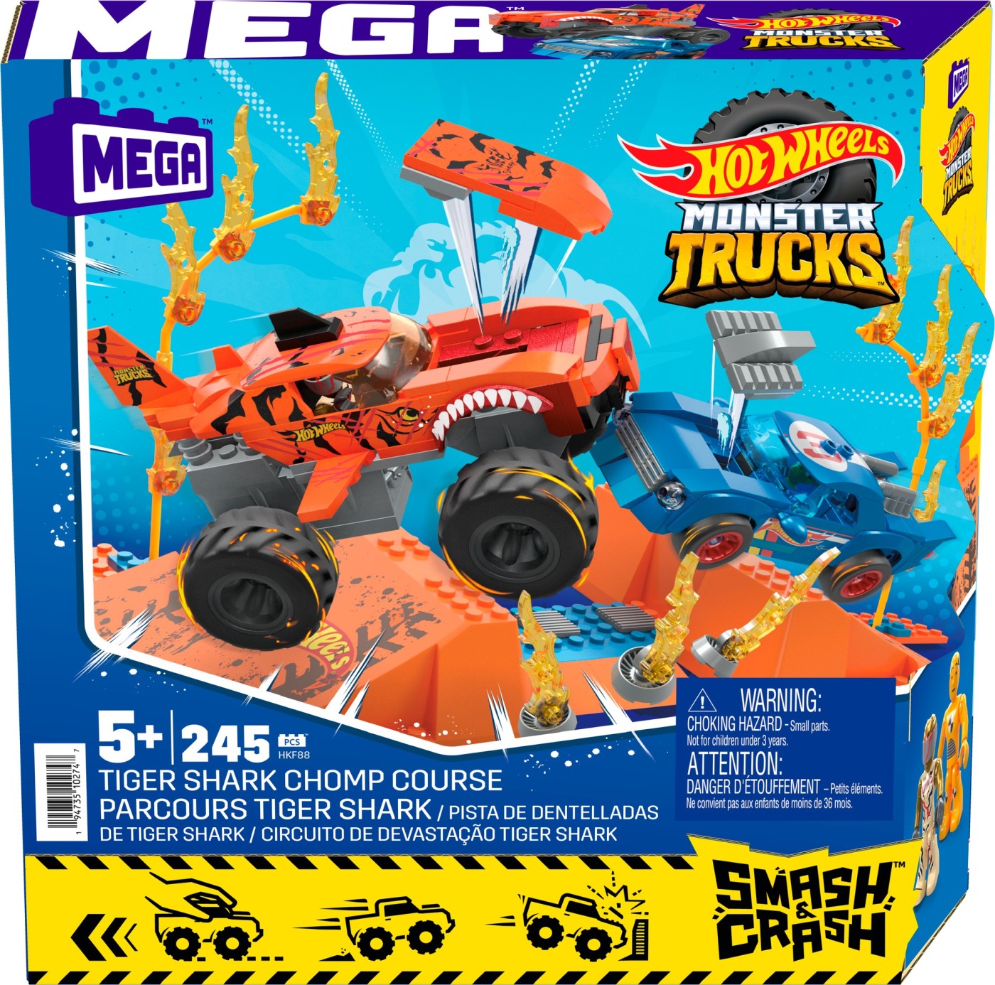 Jucării și jocuri - HOT WHEELS MONSTER TRUCK MEGA SET CONSTRUCTIE CURSA TIGER SHARK CHOMP
