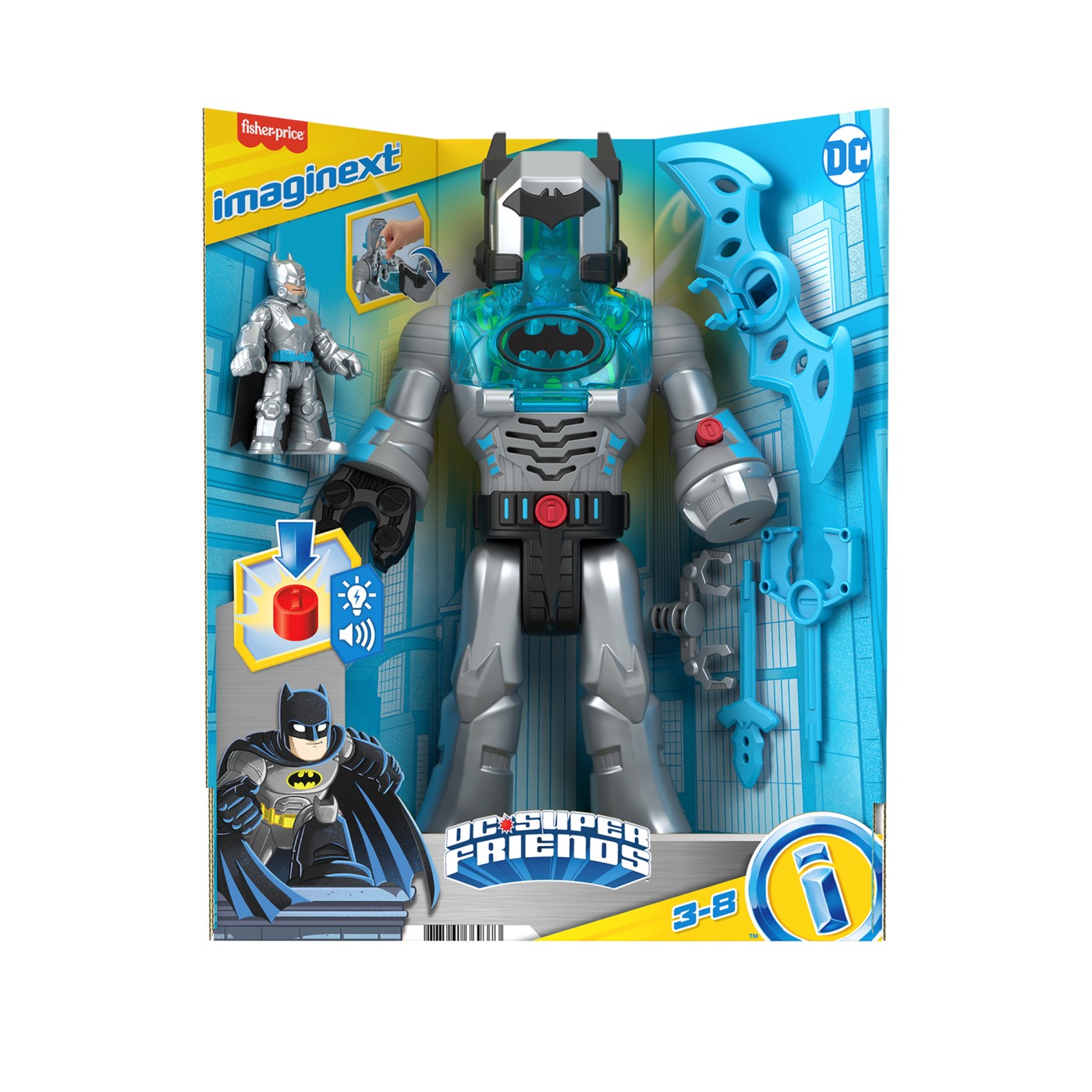 Jucării și jocuri - FISHER PRICE IMAGINEXT DC SUPER FRIENDS ROBOT BATMAN IN COSTUM GRI 30CM