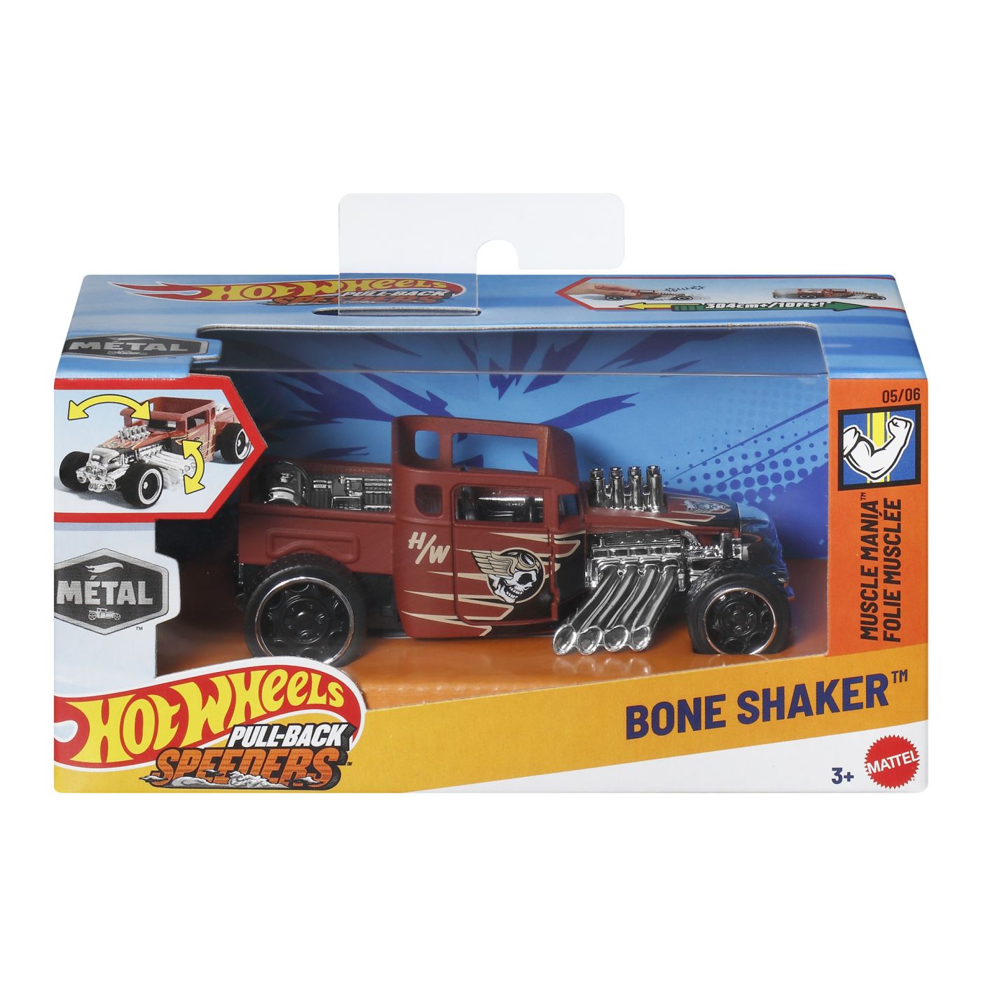 Jucării și jocuri - HOT WHEELS MASINUTA METALICA CU SISTEM PULL BACK BONE SHAKER MUSCLE MANIA SCARA 1 LA 43