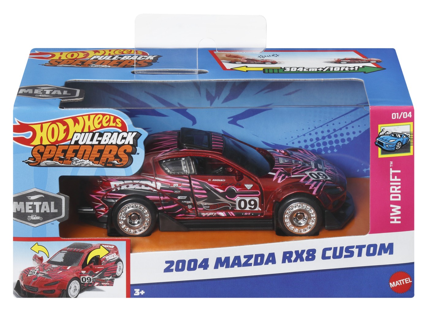 Jucării și jocuri - HOT WHEELS MASINUTA METALICA CU SISTEM PULL BACK MAZDA 2004 RX8 CUSTOM SCARA 1:43