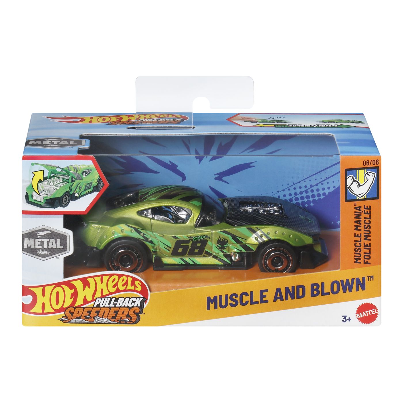 Jucării și jocuri - HOT WHEELS MASINUTA METALICA CU SISTEM PULL BACK MUSCLE AND BLOWN MUSCLE MANIA SCARA 1 LA 43