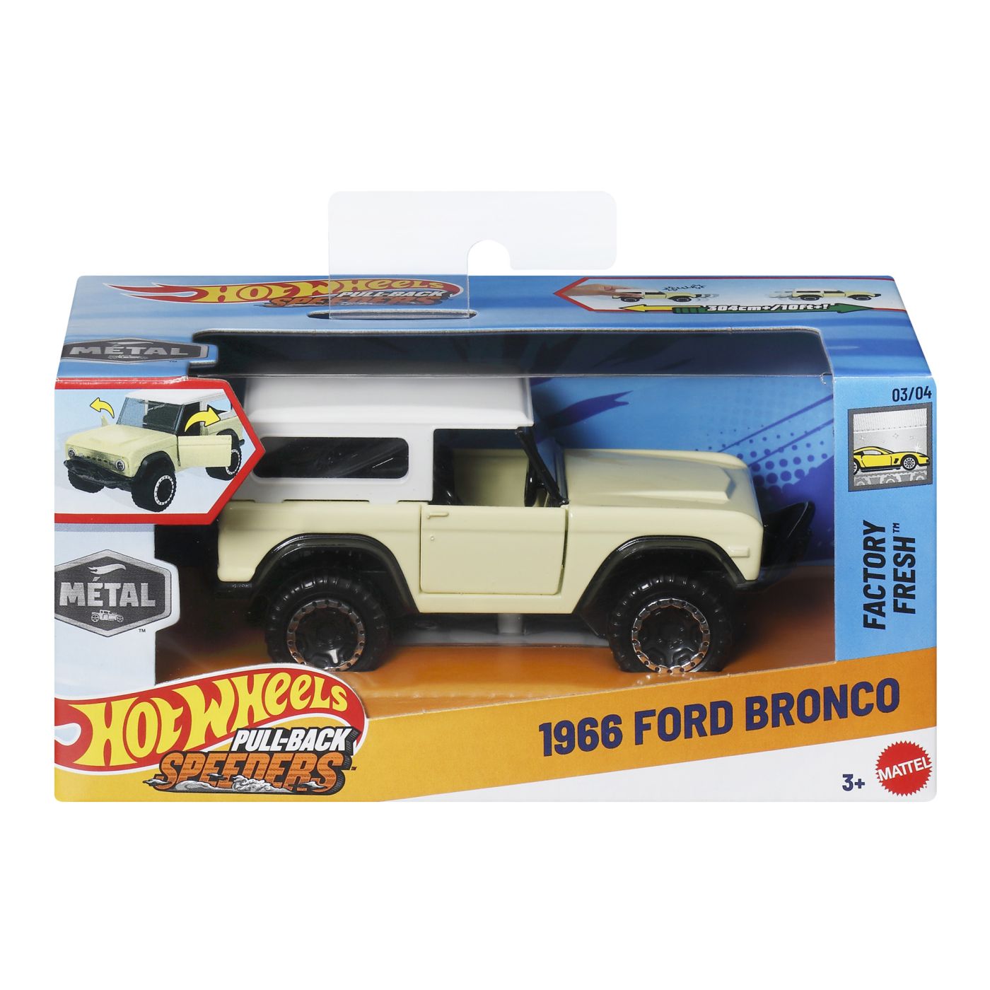 Jucării și jocuri - HOT WHEELS MASINUTA METALICA CU SISTEM PULL BACK FORD BRONCO 1966 FACTORY FRESH SCARA 1 LA 43