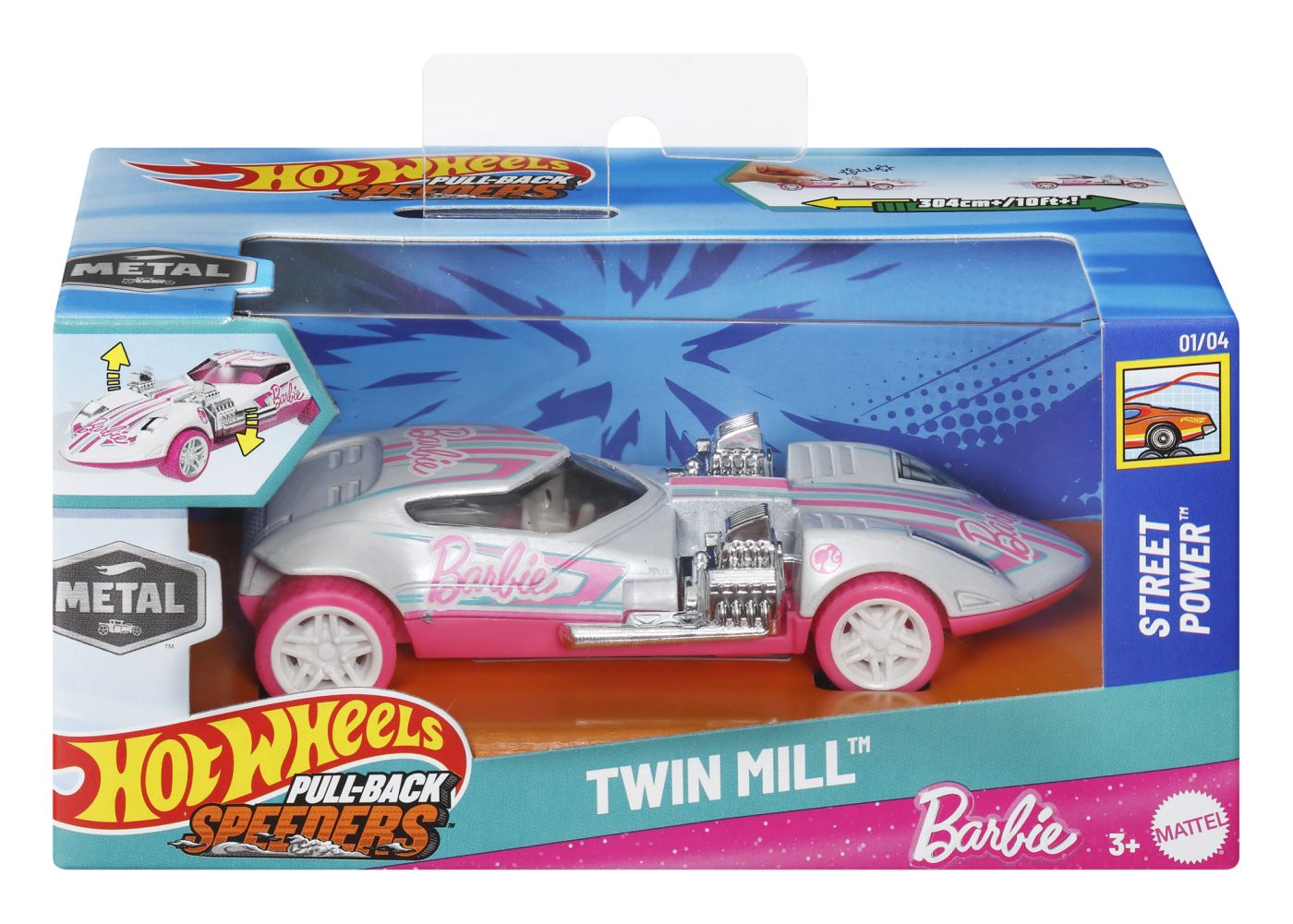 Jucării și jocuri - HOT WHEELS MASINUTA METALICA CU SISTEM PULL BACK BARBIE TWIN MILL STREET POWER SCARA 1:43
