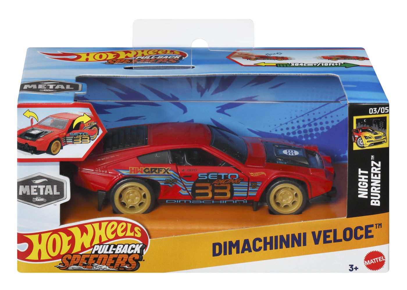 Jucării și jocuri - HOT WHEELS MASINUTA METALICA CU SISTEM PULL BACK DIMACHINNI VELOCE NIGHT BURNERZ SCARA 1:43