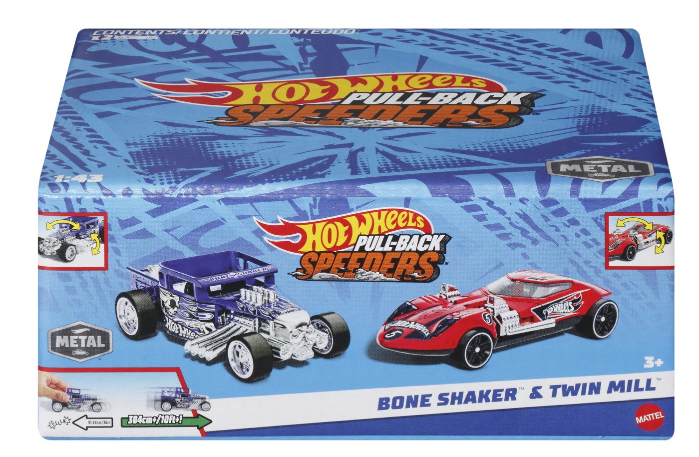 Jucării și jocuri - HOT WHEELS SET 2 MASINUTE METALICE PULL BACK BONE SHAKER SI TWIN MILL 1:43