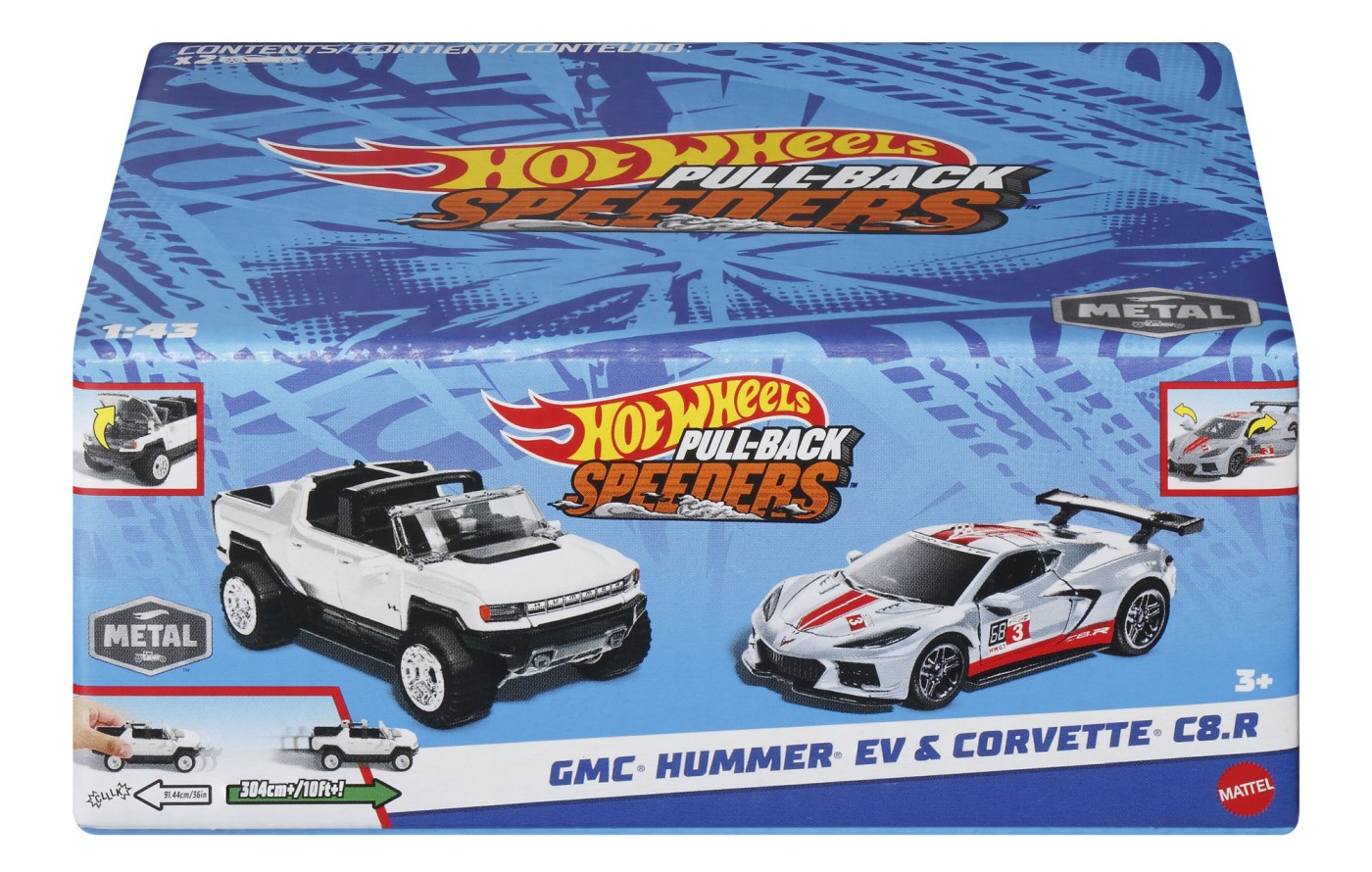 Jucării și jocuri - HOT WHEELS SET 2 MASINUTE METALICE PULL BACK GMC HUMMER EV SI CORVETTE C8R 1:43