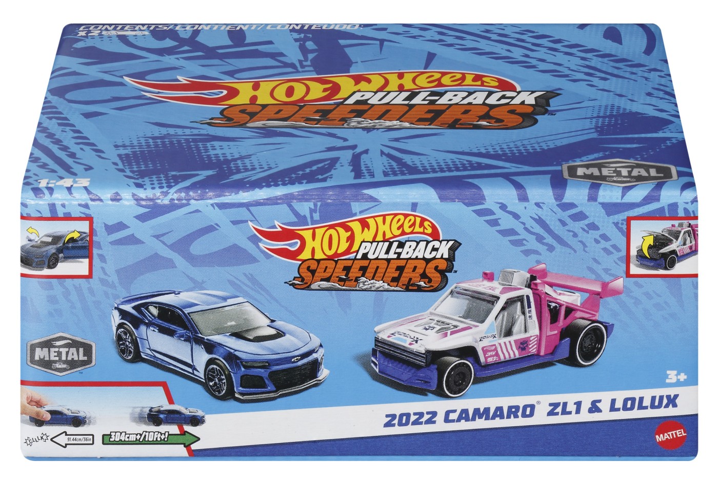 Jucării și jocuri - HOT WHEELS SET 2 MASINUTE METALICE PULL BACK CAMARO ZL1 2022 SI LOLUX 1:43