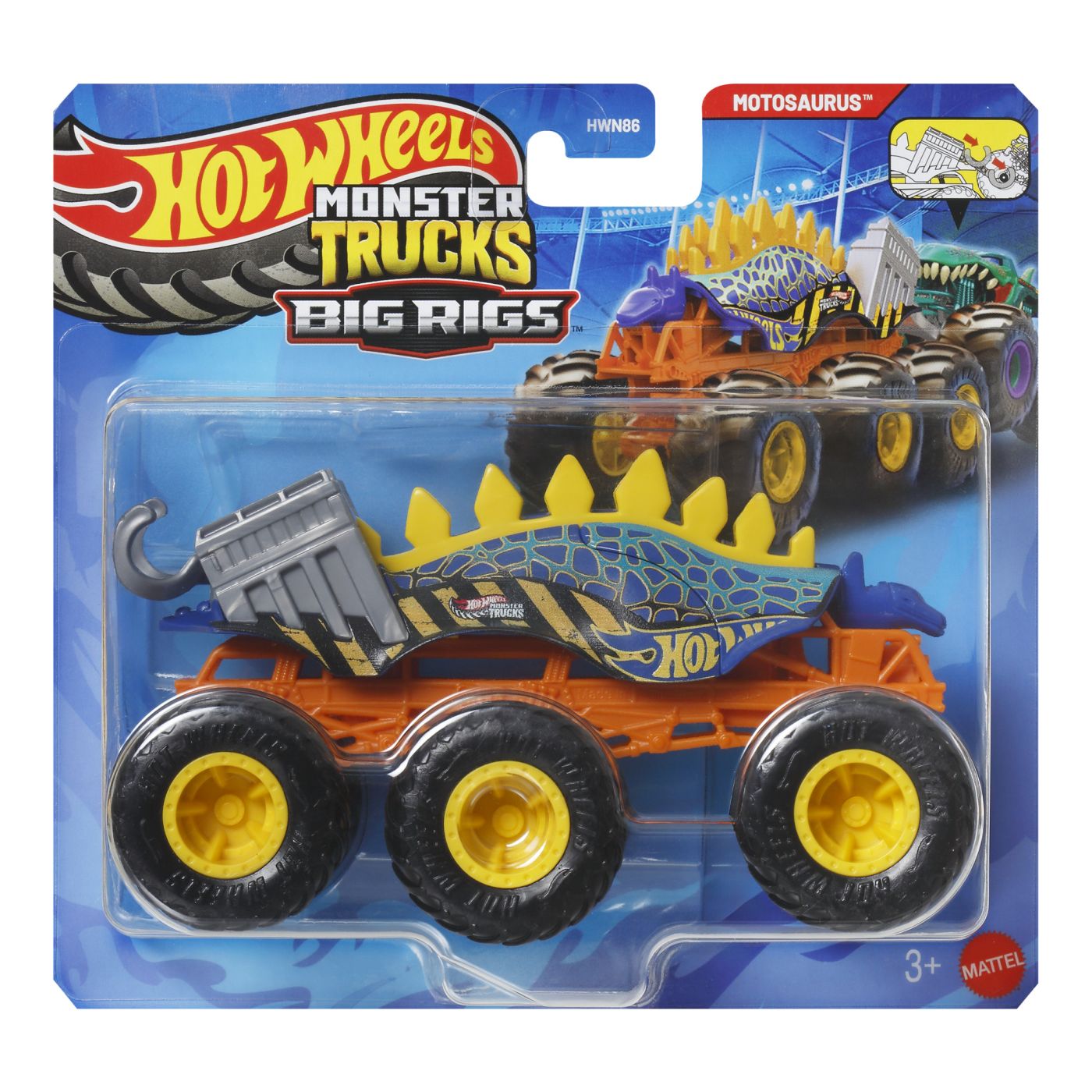 Jucării și jocuri - HOT WHEELS MONSTER TRUCK BIG RIGS MASINUTA METALICA CU 6 ROTI MOTOSAURUS SCARA 1 LA 64