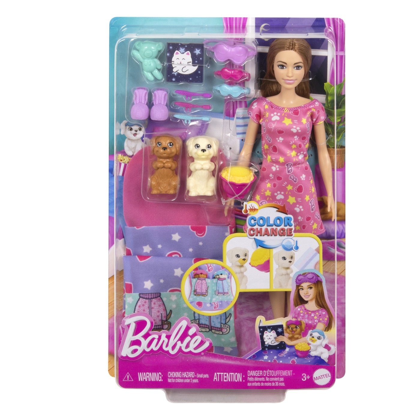 Jucării și jocuri - BARBIE PAPUSA BARBIE FAMILY SET PETRECERE CU 2 CATELUSI COLOR CHANGE