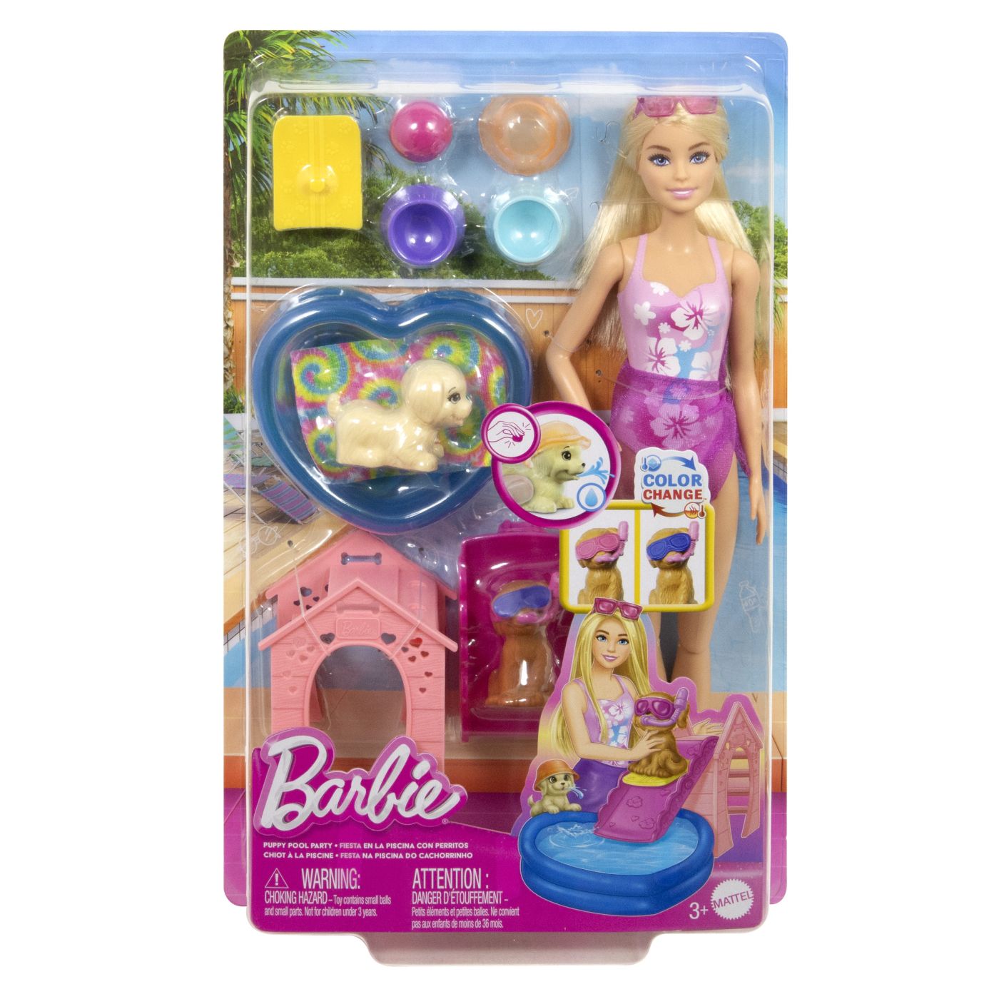 Jucării și jocuri - BARBIE COLOR CHANGE PETRECEREA CATELUSULUI LA PISCINA