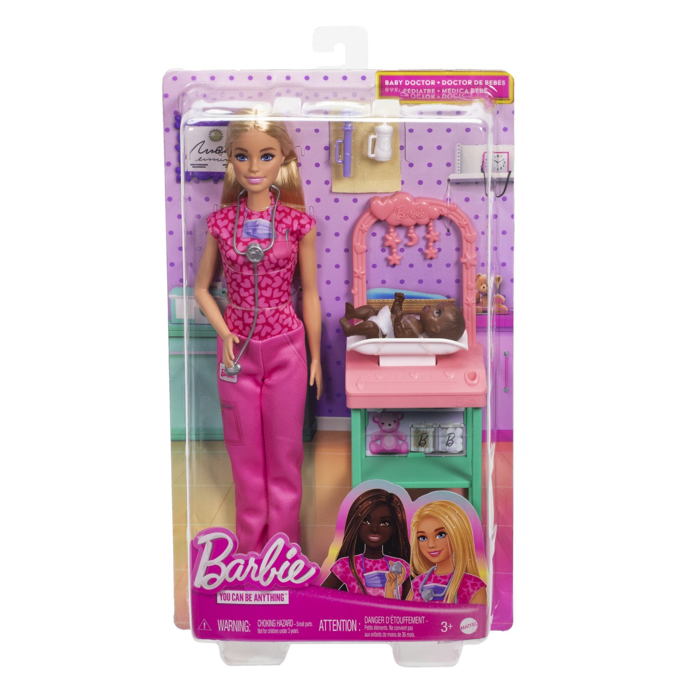 Jucării și jocuri - BARBIE CARIERE SET MOBILIER CU PAPUSA DOCTOR PEDIATRU BLONDA