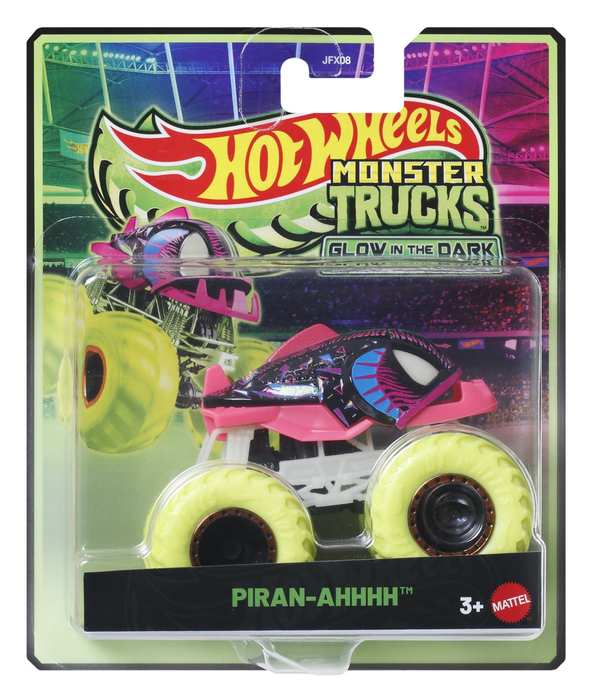 Jucării și jocuri - HOT WHEELS MONSTER TRUCK GLOW IN THE DARK MASINUTA PIRAN-AHHHH CU ROTI VERZI SCARA 1 LA 64
