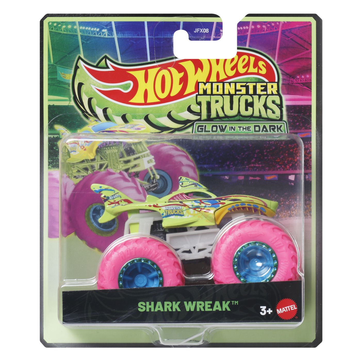 Jucării și jocuri - HOT WHEELS MONSTER TRUCK GLOW IN THE DARK MASINUTA SHARK WREAK SCARA 1 LA 64