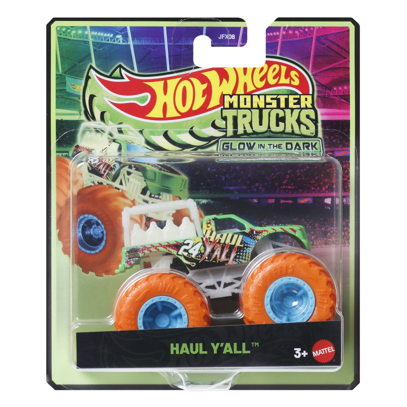 Jucării și jocuri - HOT WHEELS MONSTER TRUCK GLOW IN THE DARK MASINUTA HAUL YALL SCARA 1 LA 64