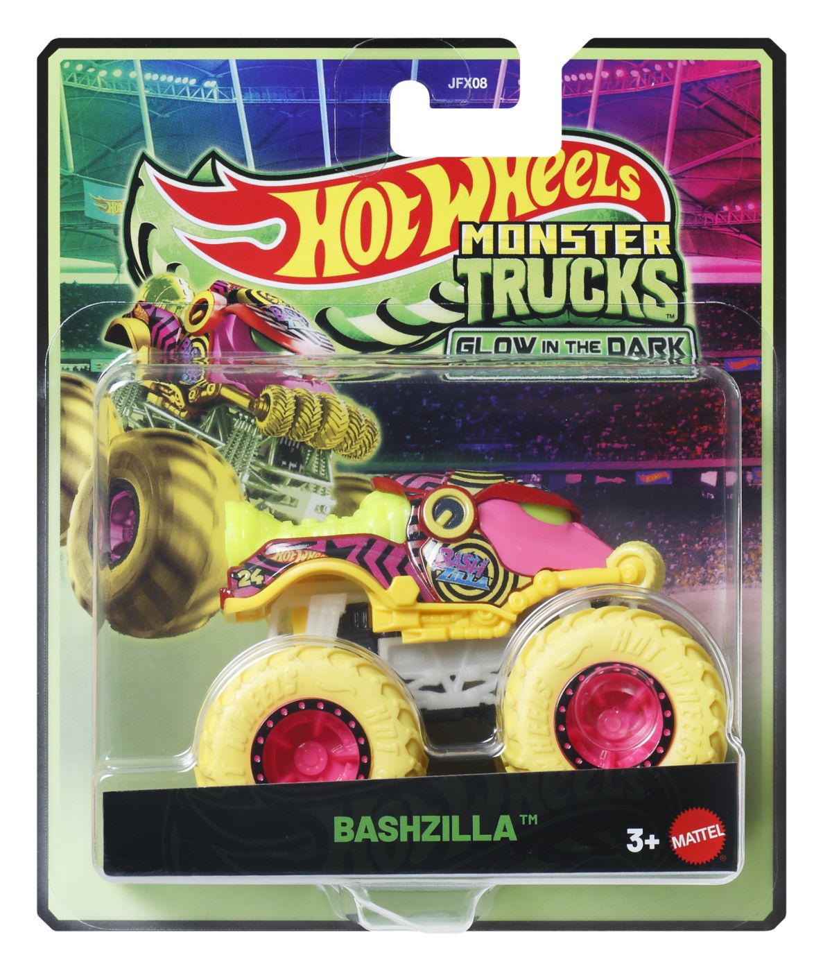 Jucării și jocuri - HOT WHEELS MONSTER TRUCK GLOW IN THE DARK MASINUTA BASHZILLA SCARA 1 LA 64