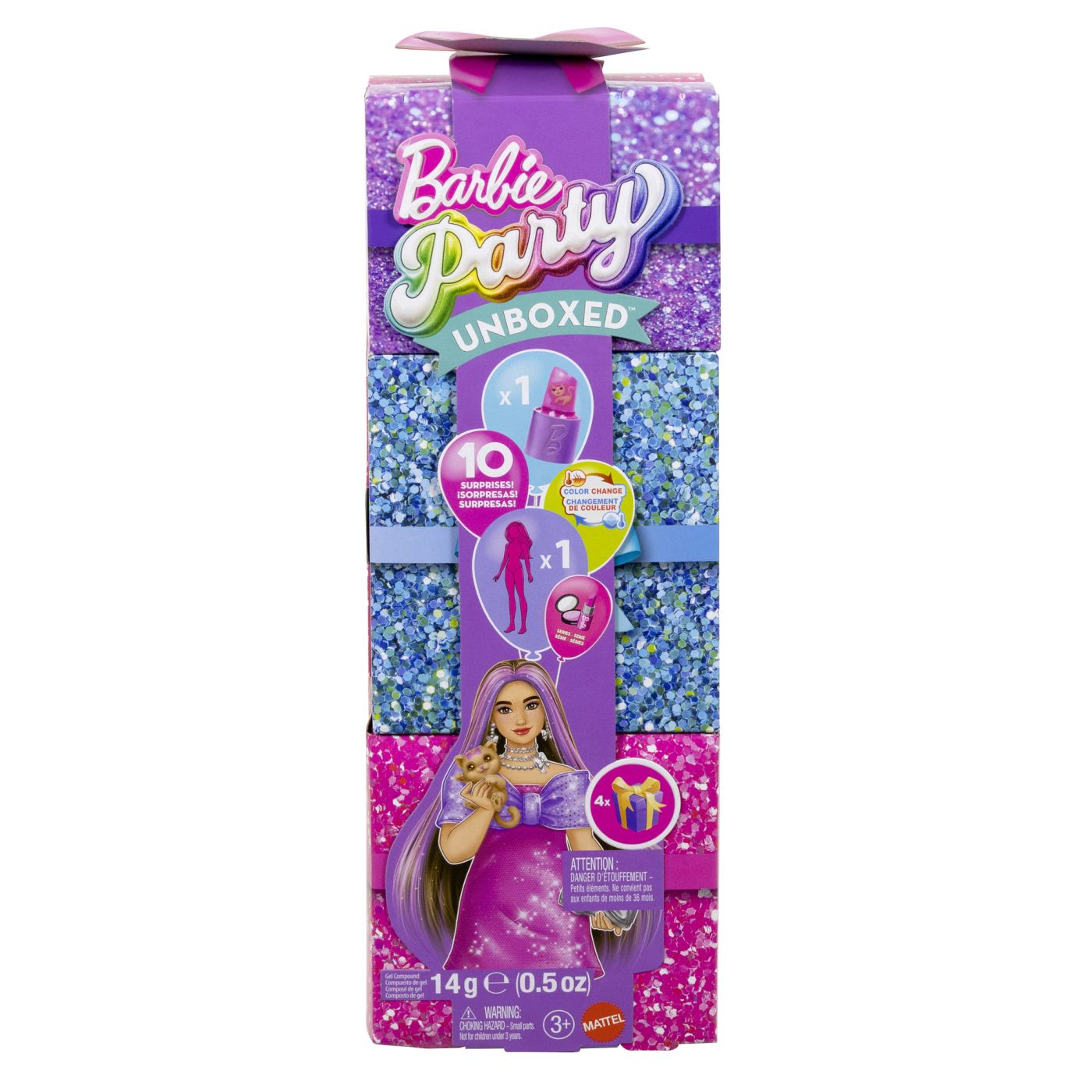 Jucării și jocuri - BARBIE SET PARTY UNBOXED REVEAL PAPUSA BARBIE MOV CU 10 ACCESORII SURPRIZA