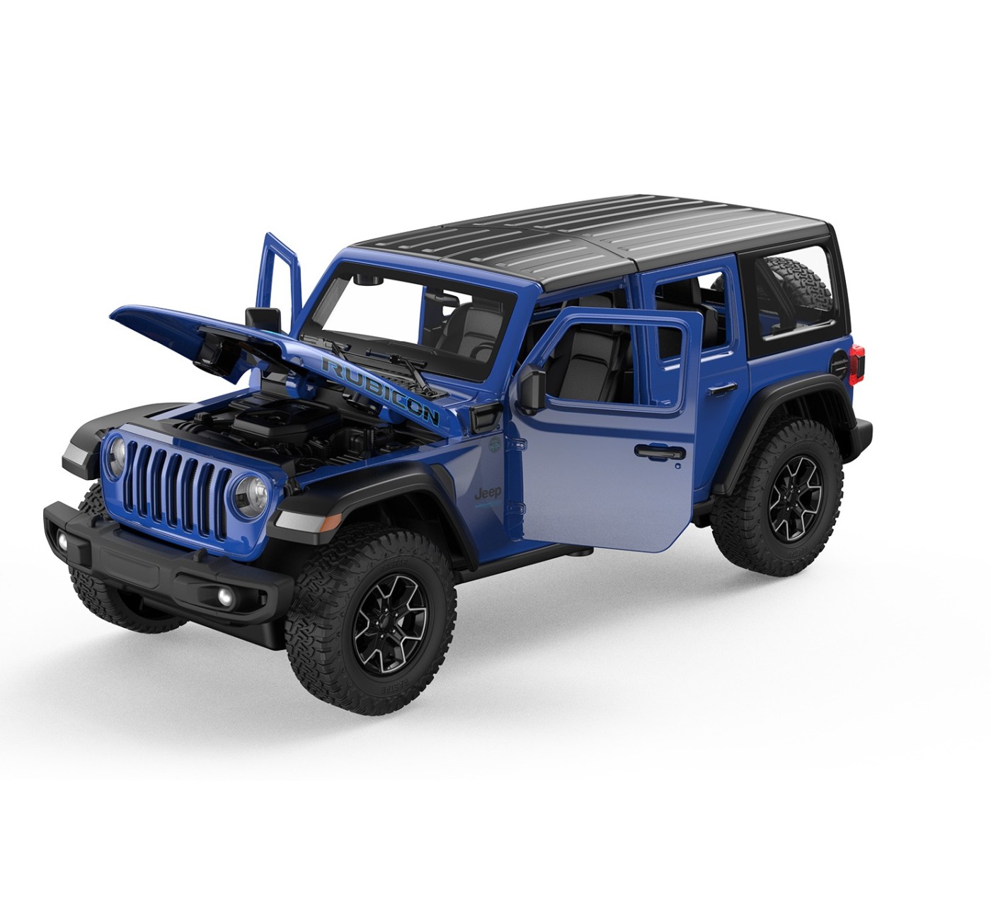 Jucării și jocuri - MASINUTA METALICA JEEP WRANGLER RUBICON 4XE ALBASTRU CU SCARA 1 LA 32